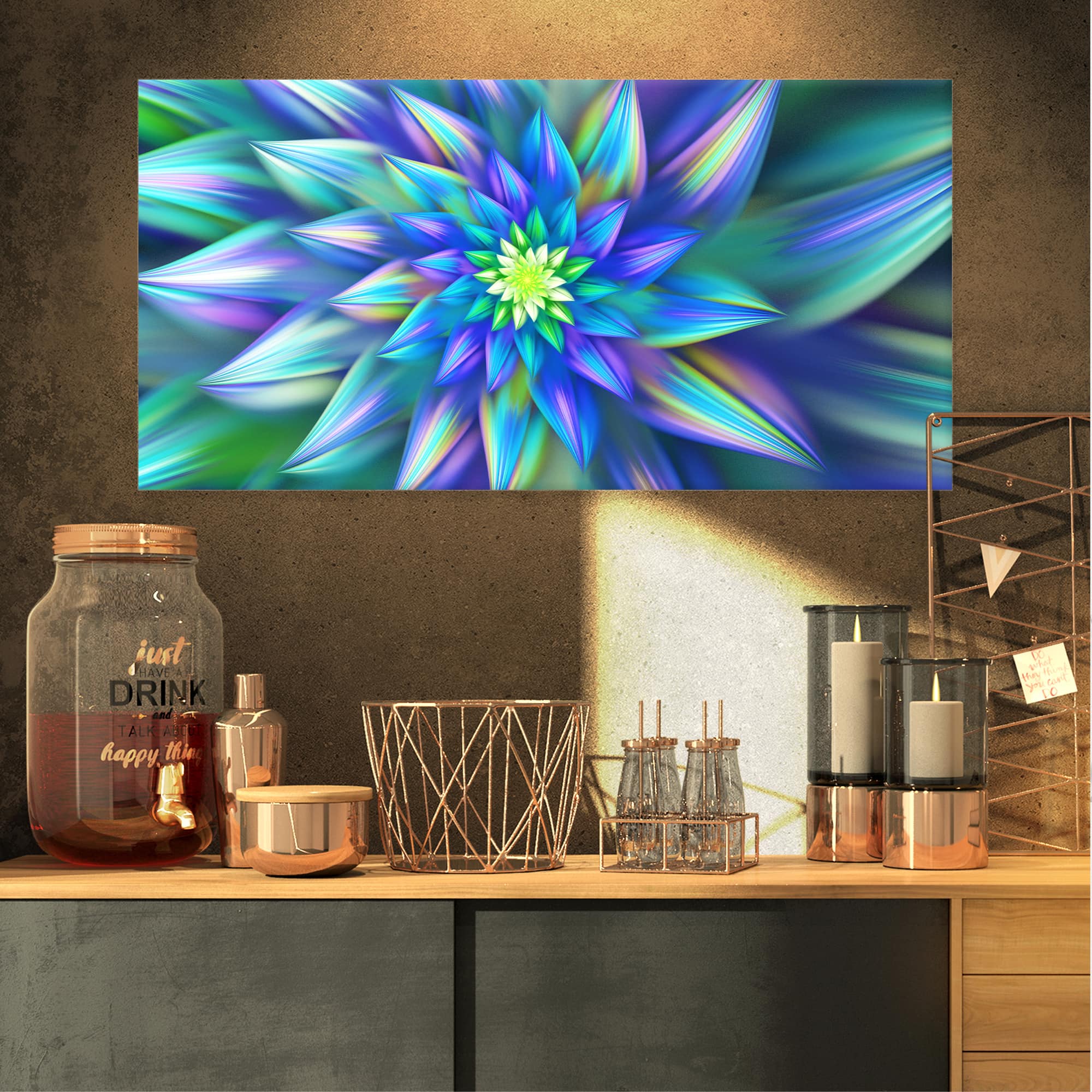 Designart - Huge Light Blue Fractal Flower - Floral Canvas Art Print