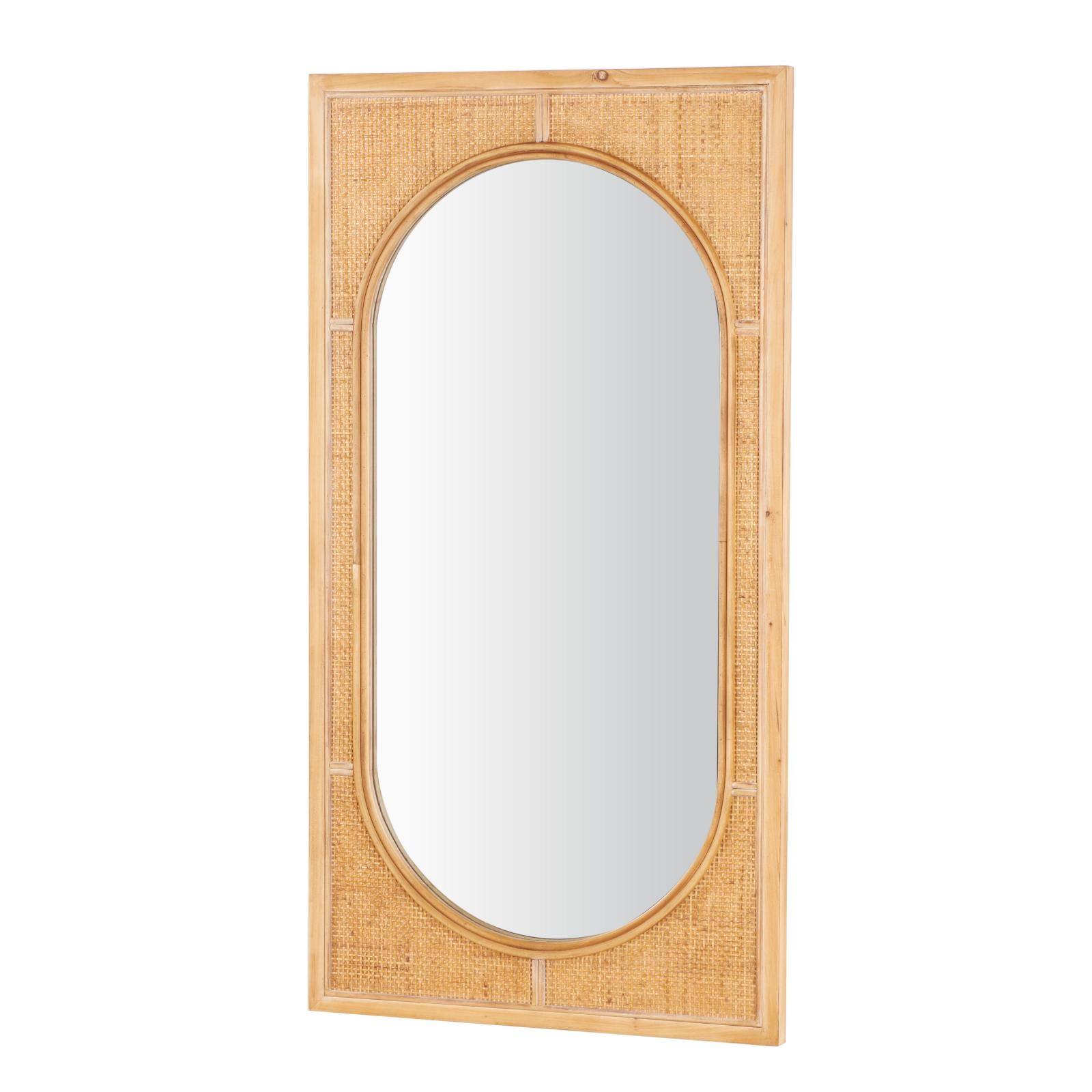 22" x 42" Brown Rattan Oval Center Design Wall Mirror