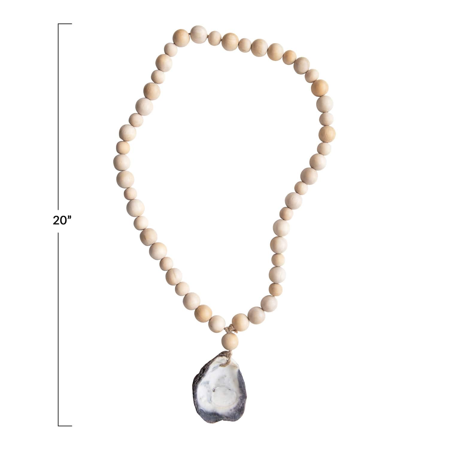 20&#x22; Mango Wood Beads with Oyster Shell Pendant