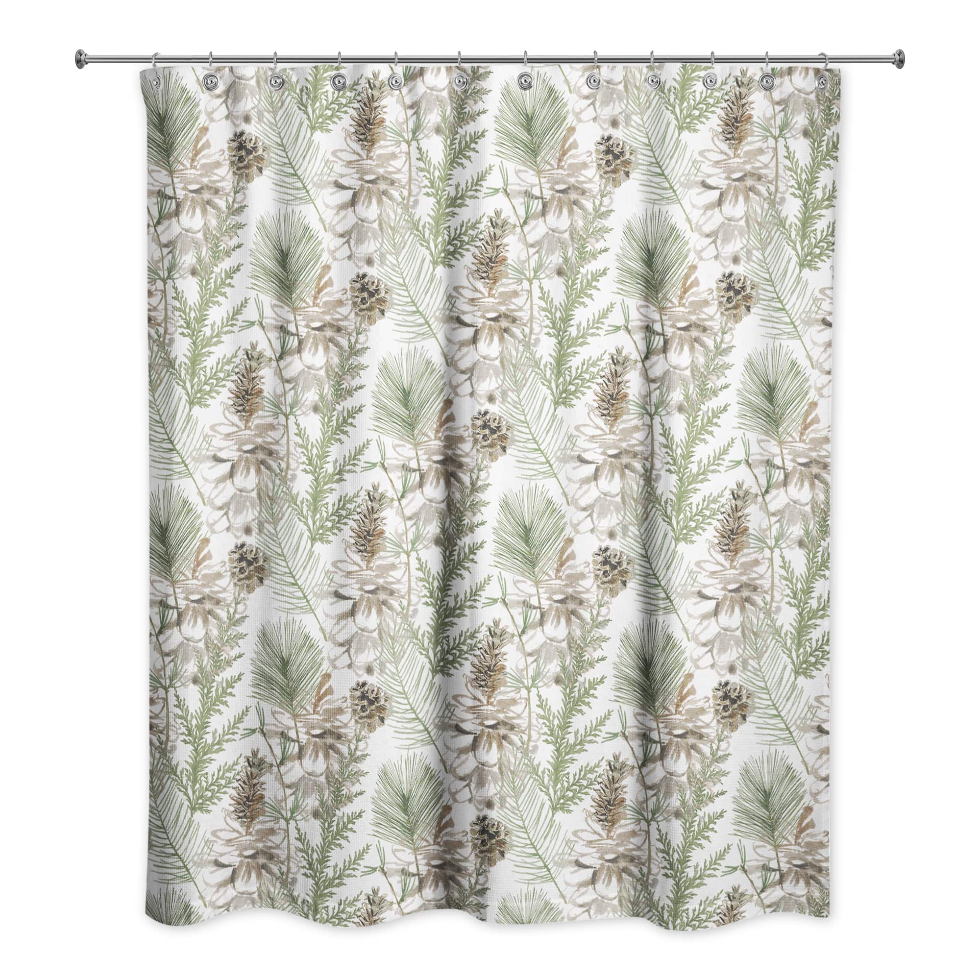 Pinecones & Greenery on White Shower Curtain