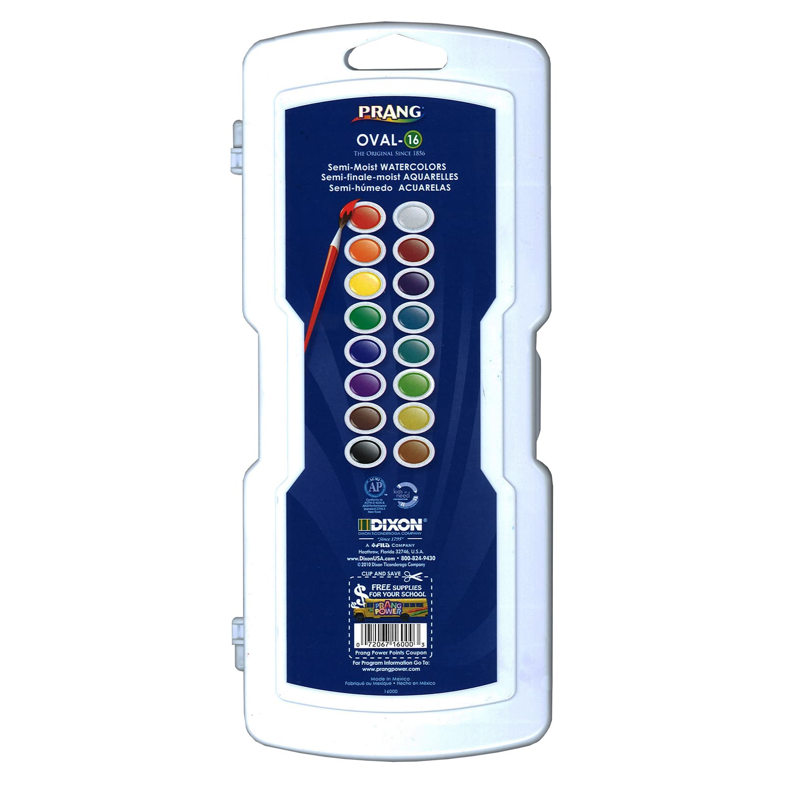 Prang® 16 Colors Watercolor Oval Pan with Brush, 2ct.