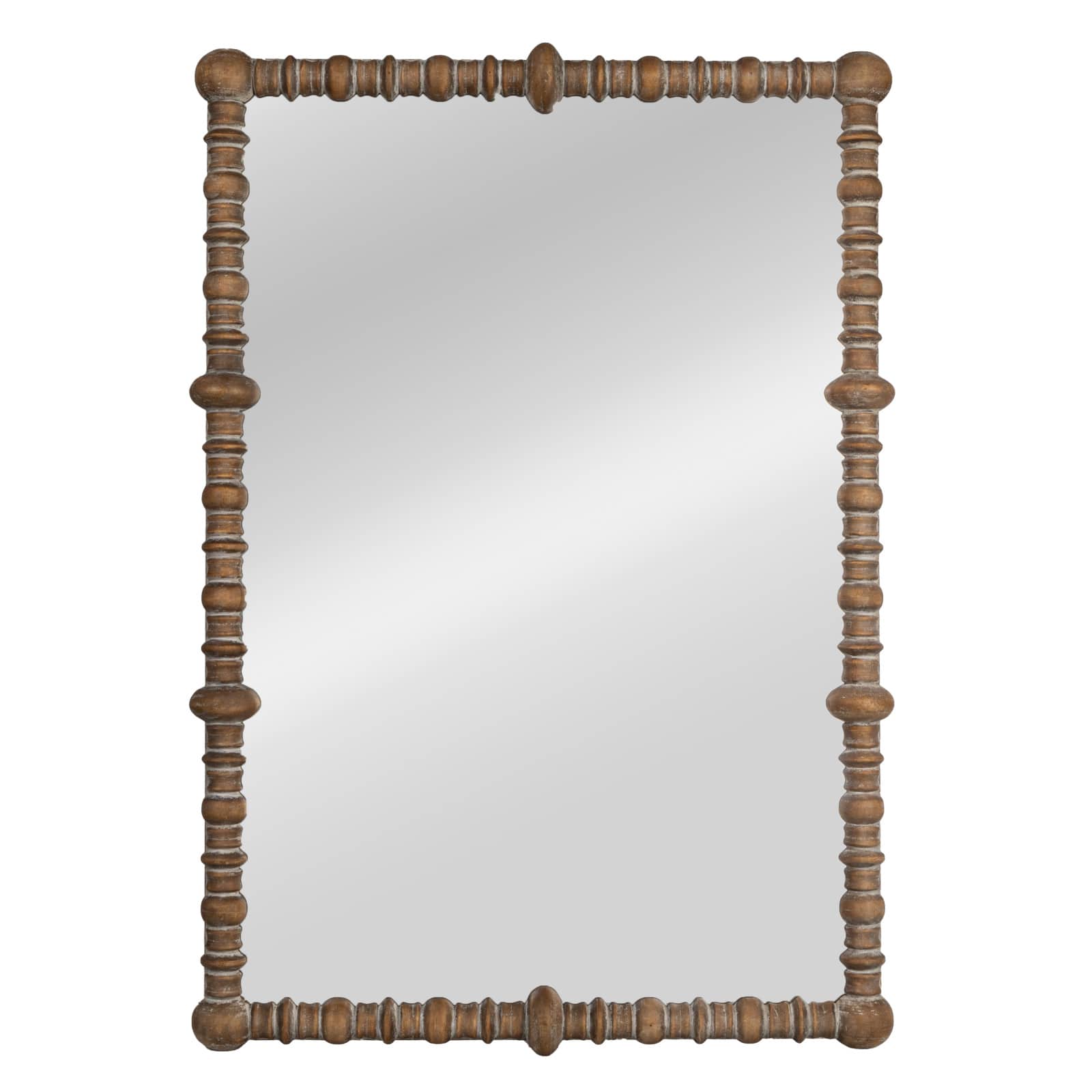 Hello Honey 30" x 43.25" Distressed Pine Wood Beaded Dowel Wall Mirror