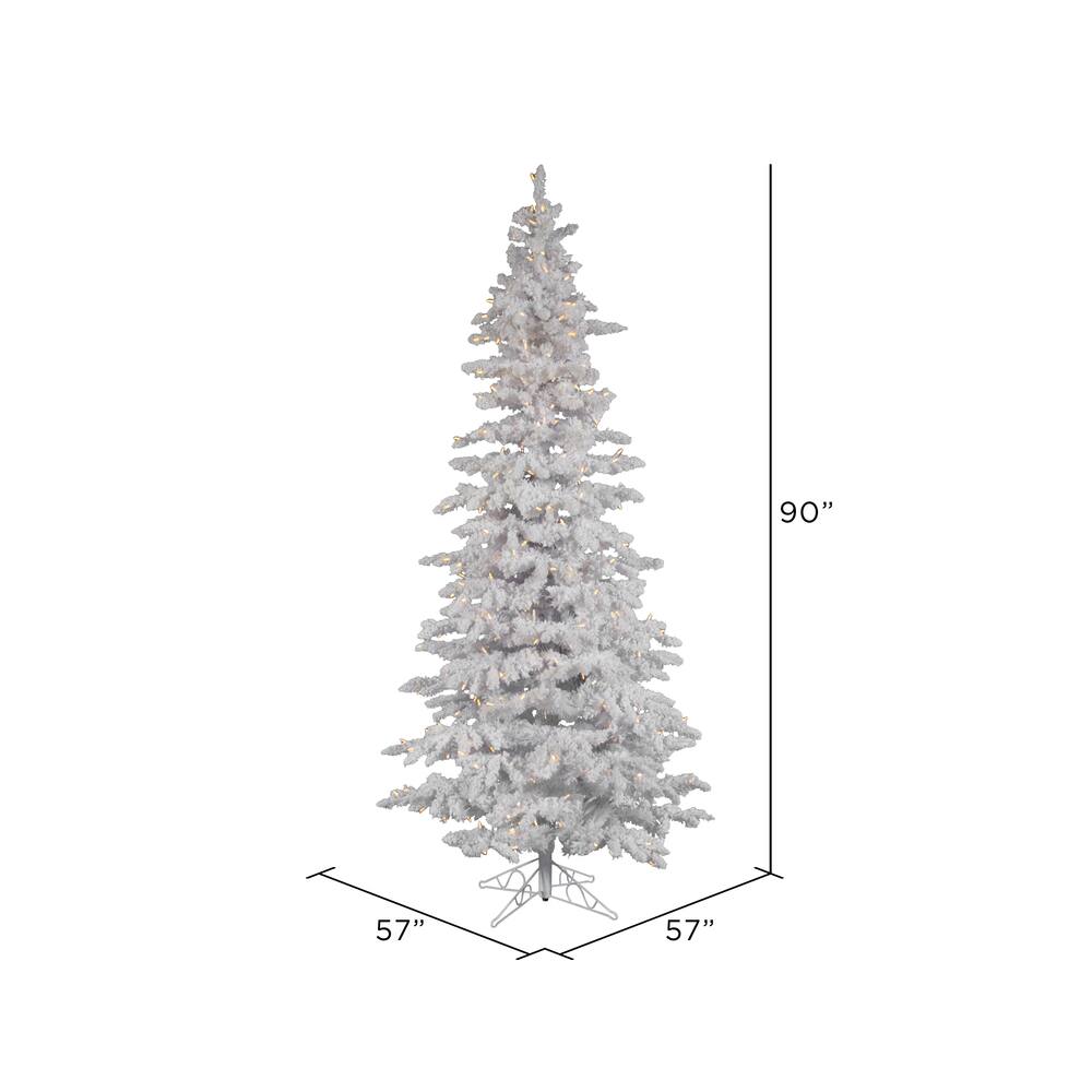 6.5ft. Pre-Lit Flocked White Slim Artificial Christmas Tree, Warm White LED Lights