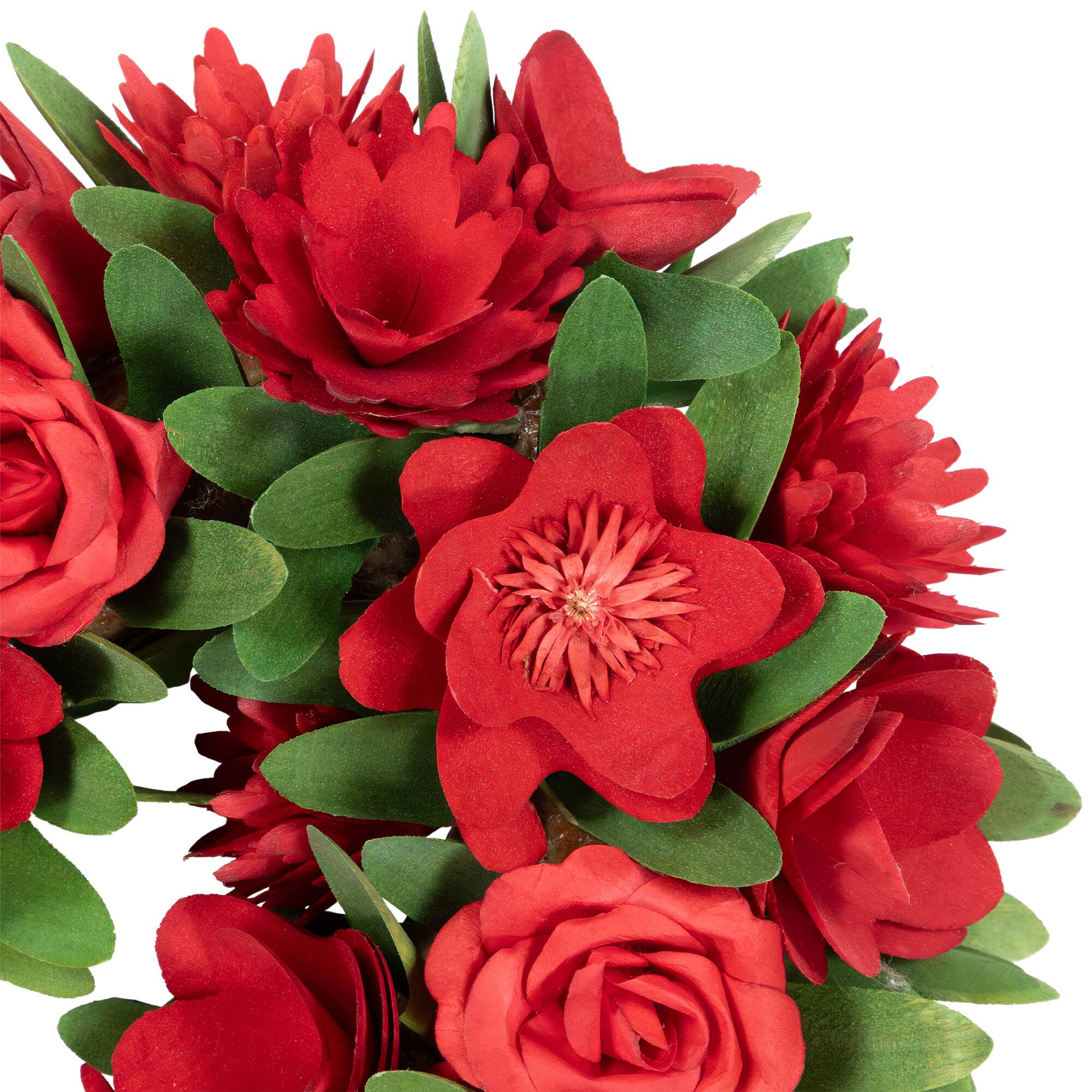 15" Red Mixed Floral Artificial Valentine's Day Heart Wreath