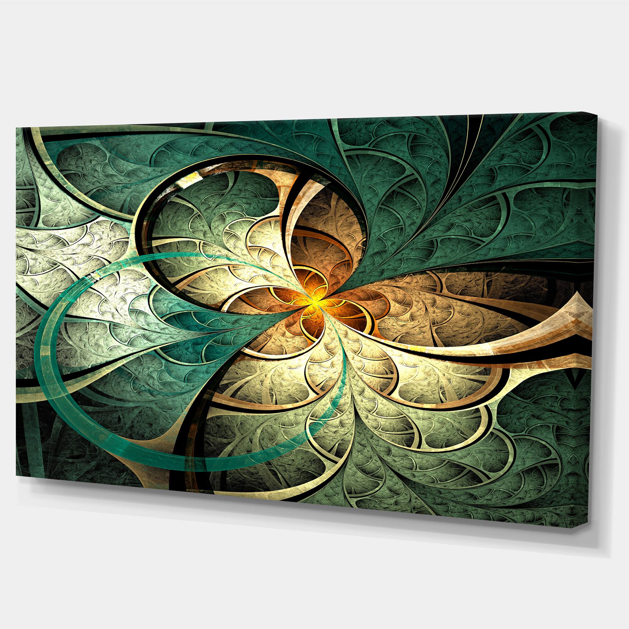 Designart - Dark Yellow Green Fractal Flower - Abstract Canvas Art Print
