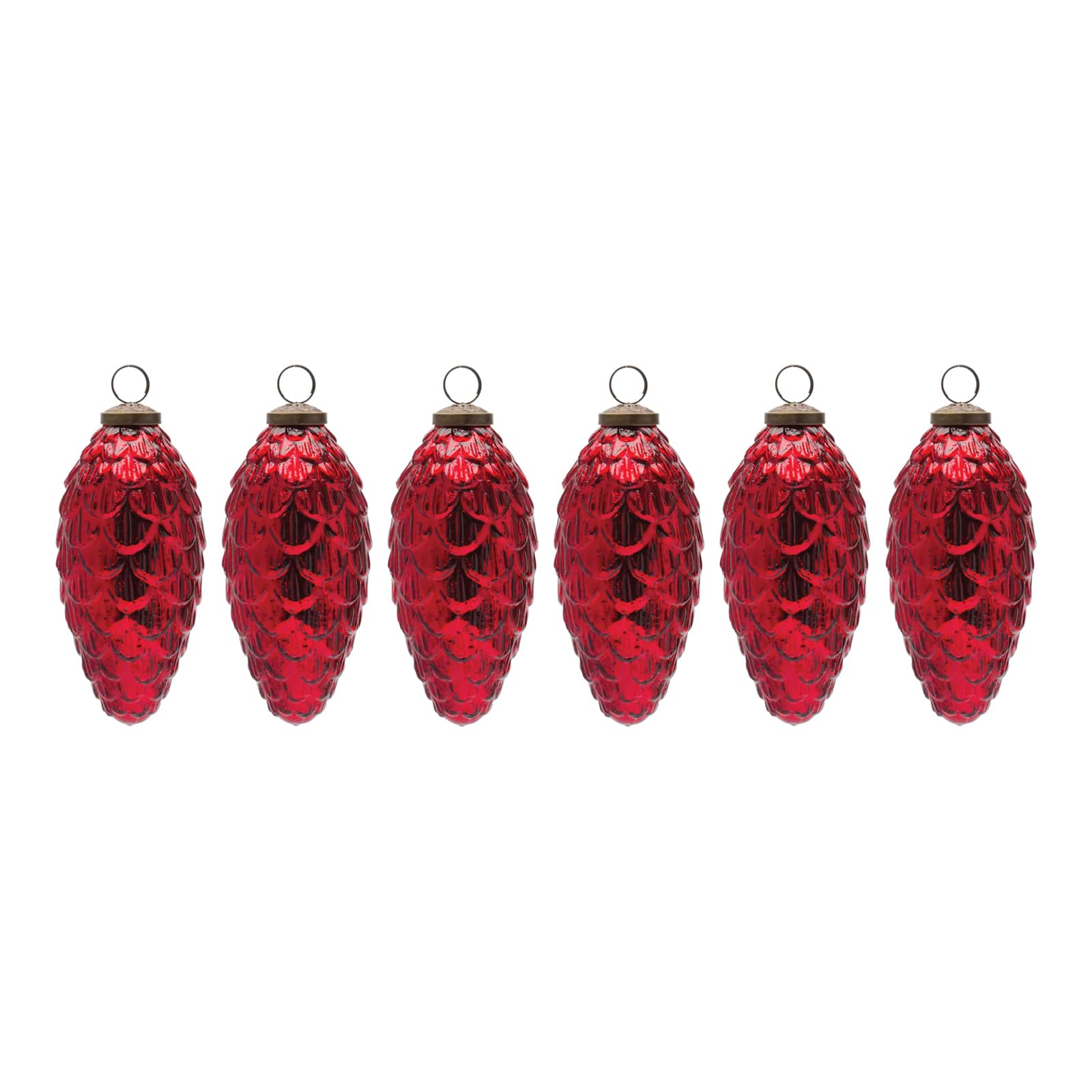 6ct. Red Mercury Glass Pinecone Ornament