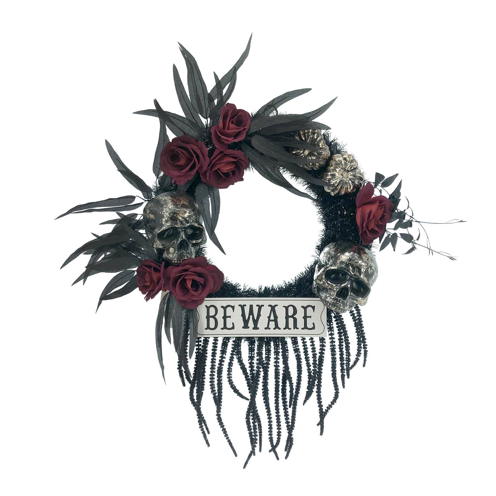28" Beware Skull & Rose Wreath by Ashland® | Michaels