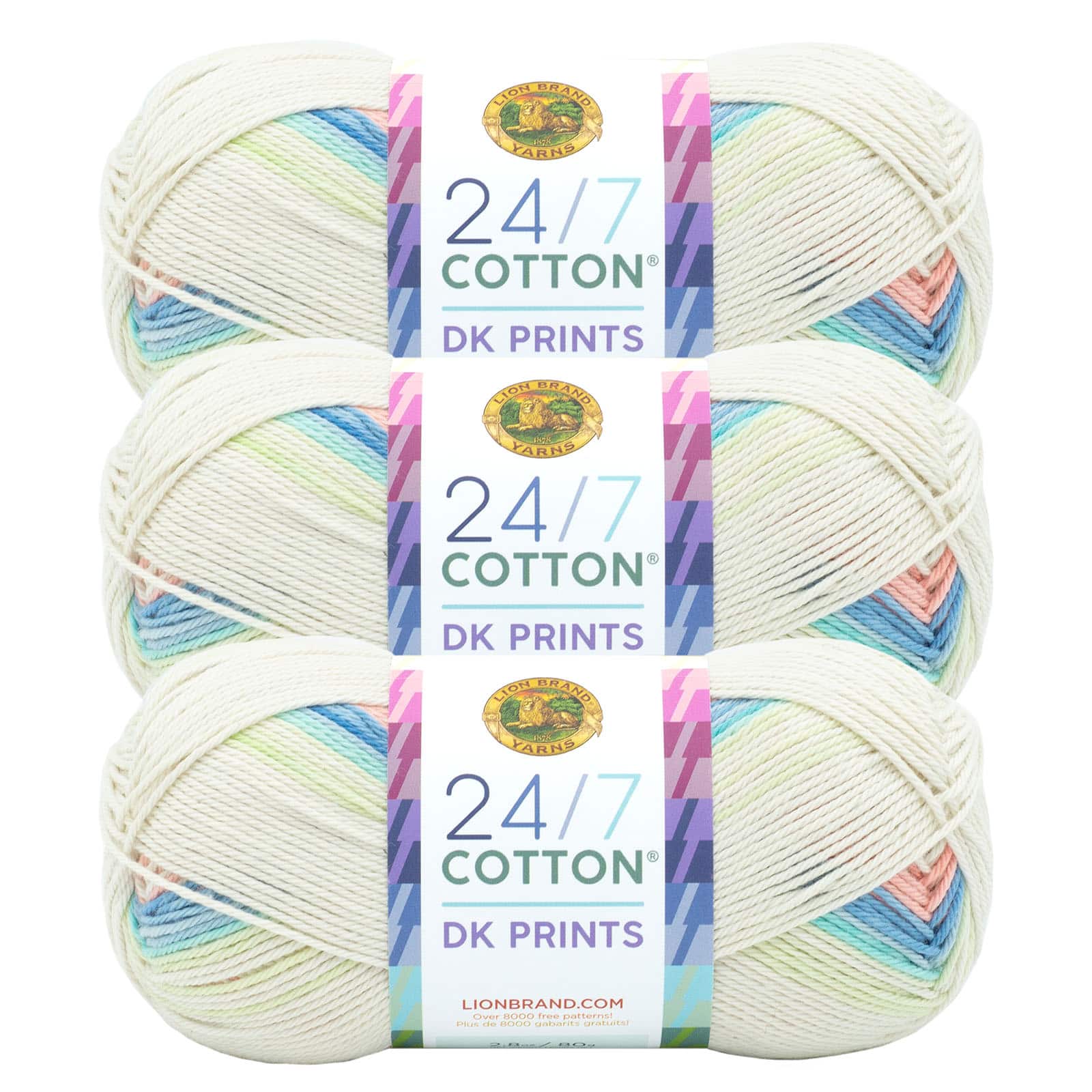 3 Pack Lion Brand® 24/7 Cotton® DK Sparkle & Prints Yarn