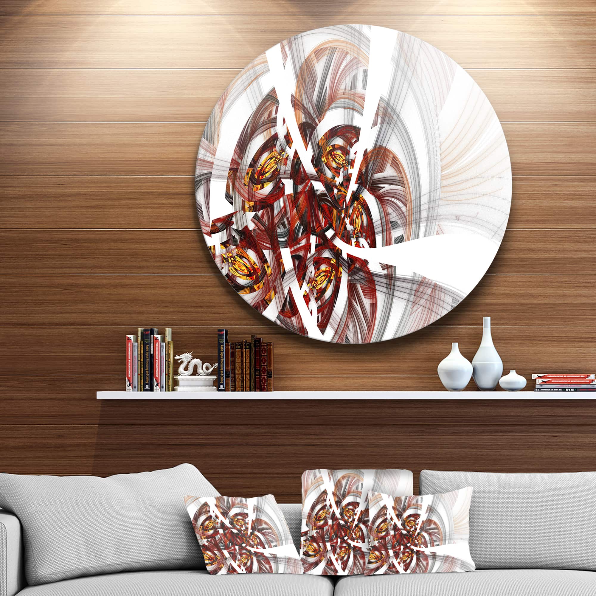 Designart - Brown Symmetrical Fractal Flower' Floral Metal Circle Wall Art
