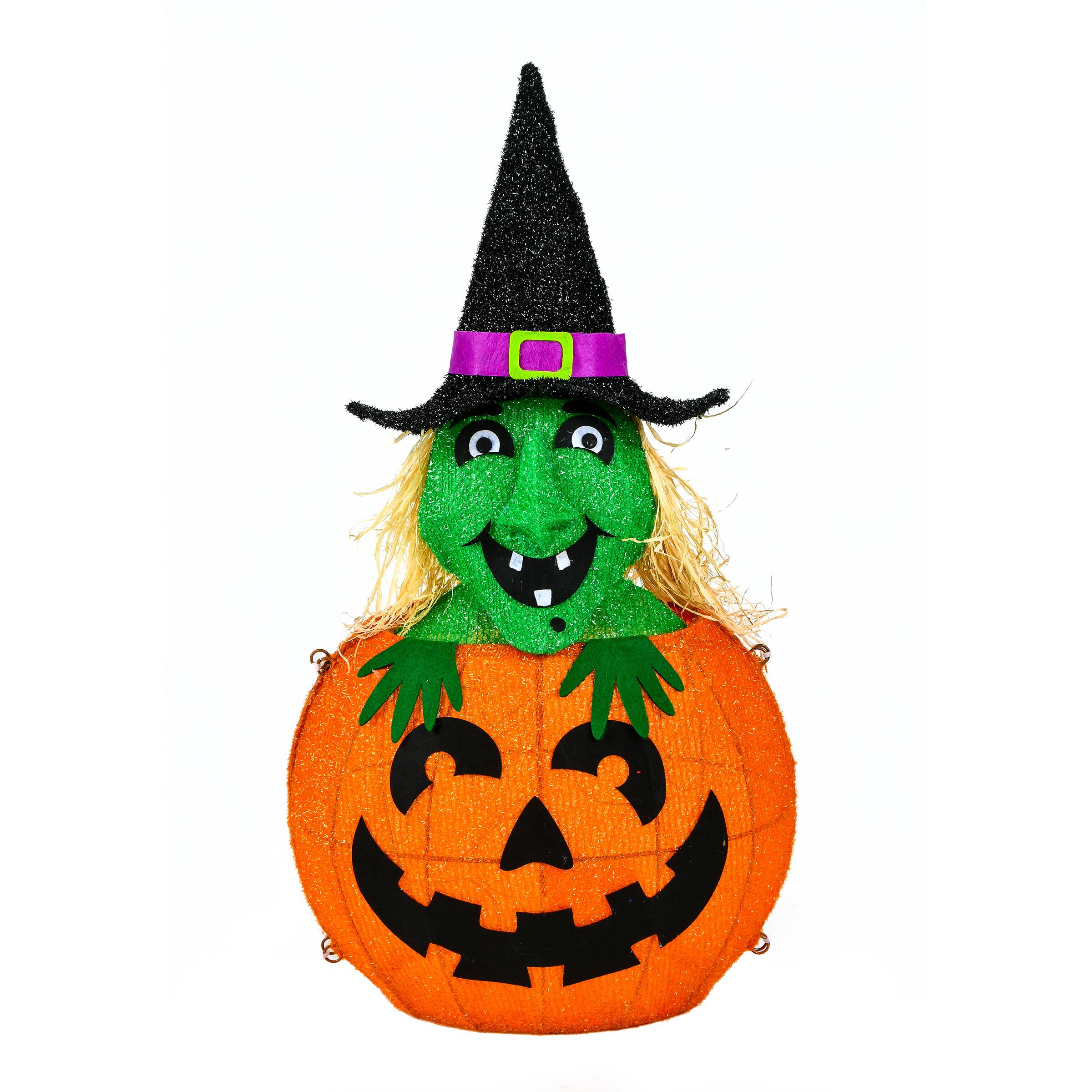 28&#x27;&#x27; Pre-Lit Pumpkin and Witch Halloween D&#xE9;cor