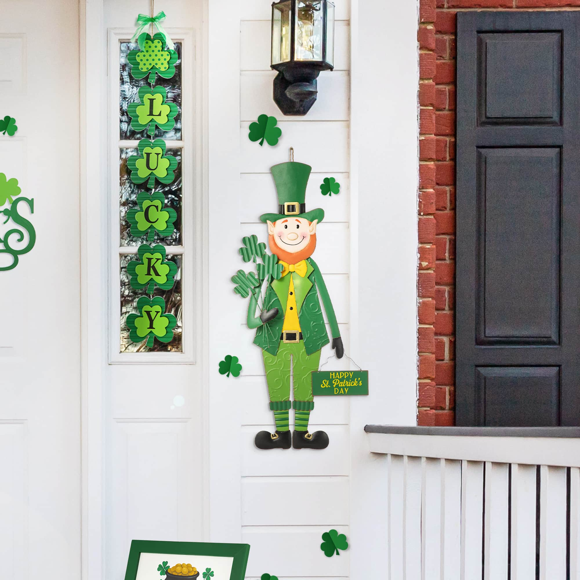 Glitzhome&#xAE; 36&#x22; St. Patrick&#x27;s Metal Leprechaun yard stake or Standing Decor or Wall Decor