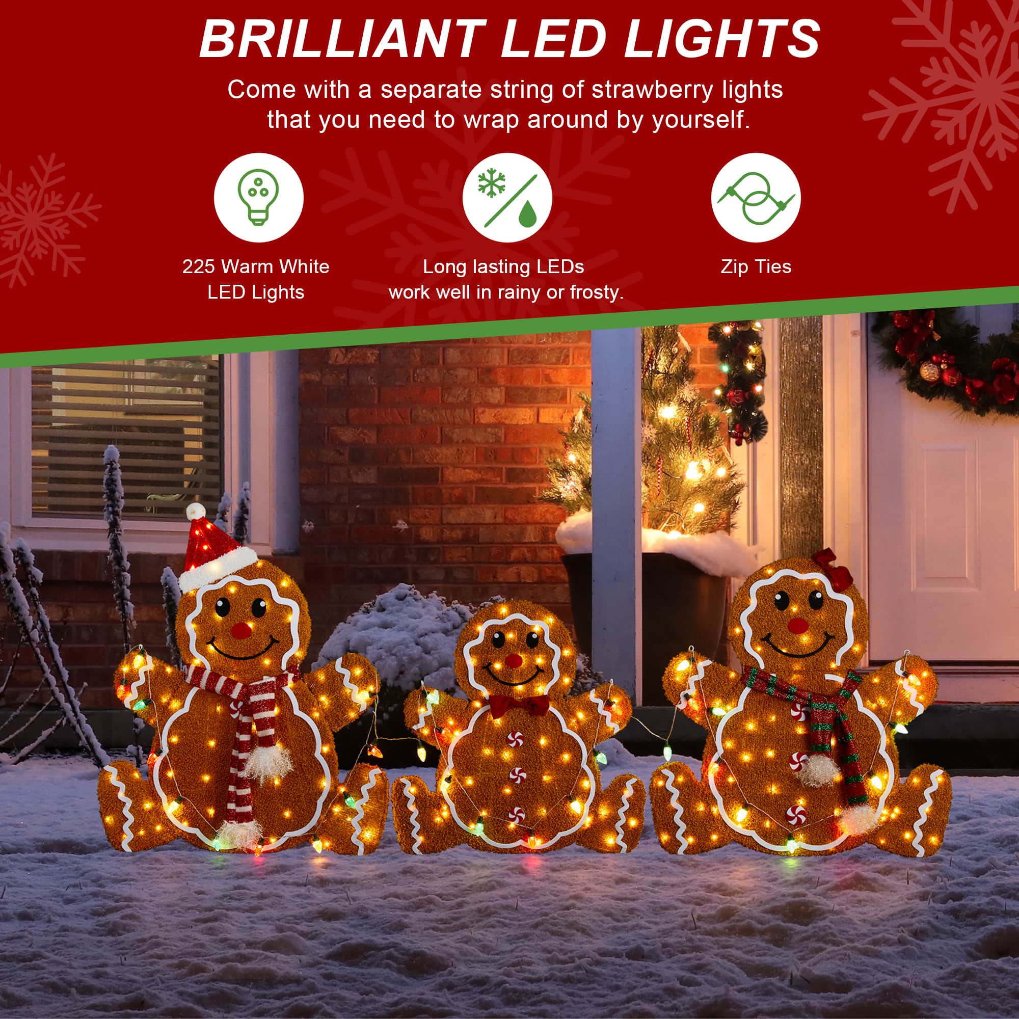 Glitzhome&#xAE; 90.5&#x22;L Lighted Christmas 2D Fabric Gingerbread Family Outdoor Decor Set
