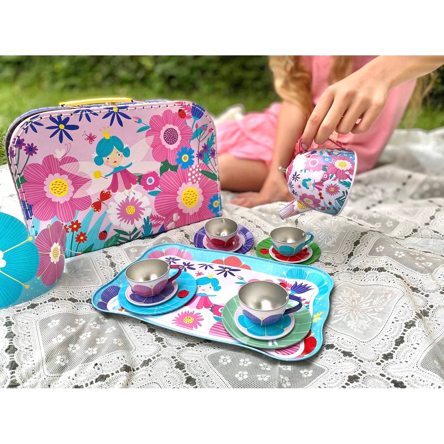 Bright Stripes Flower Fairy Tin Tea Set