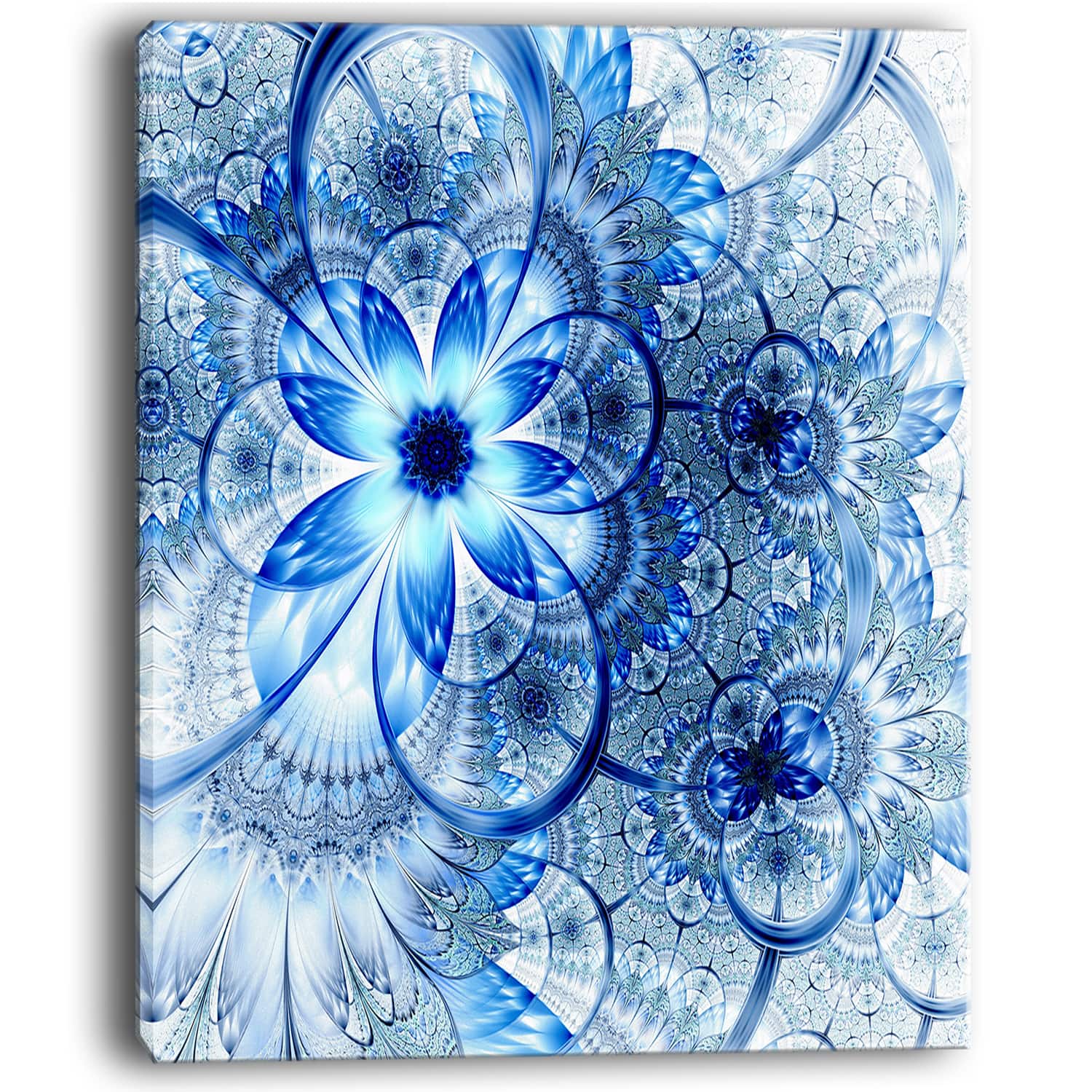 Designart - Dark Blue Flower Pattern Design - Floral Art Canvas Print