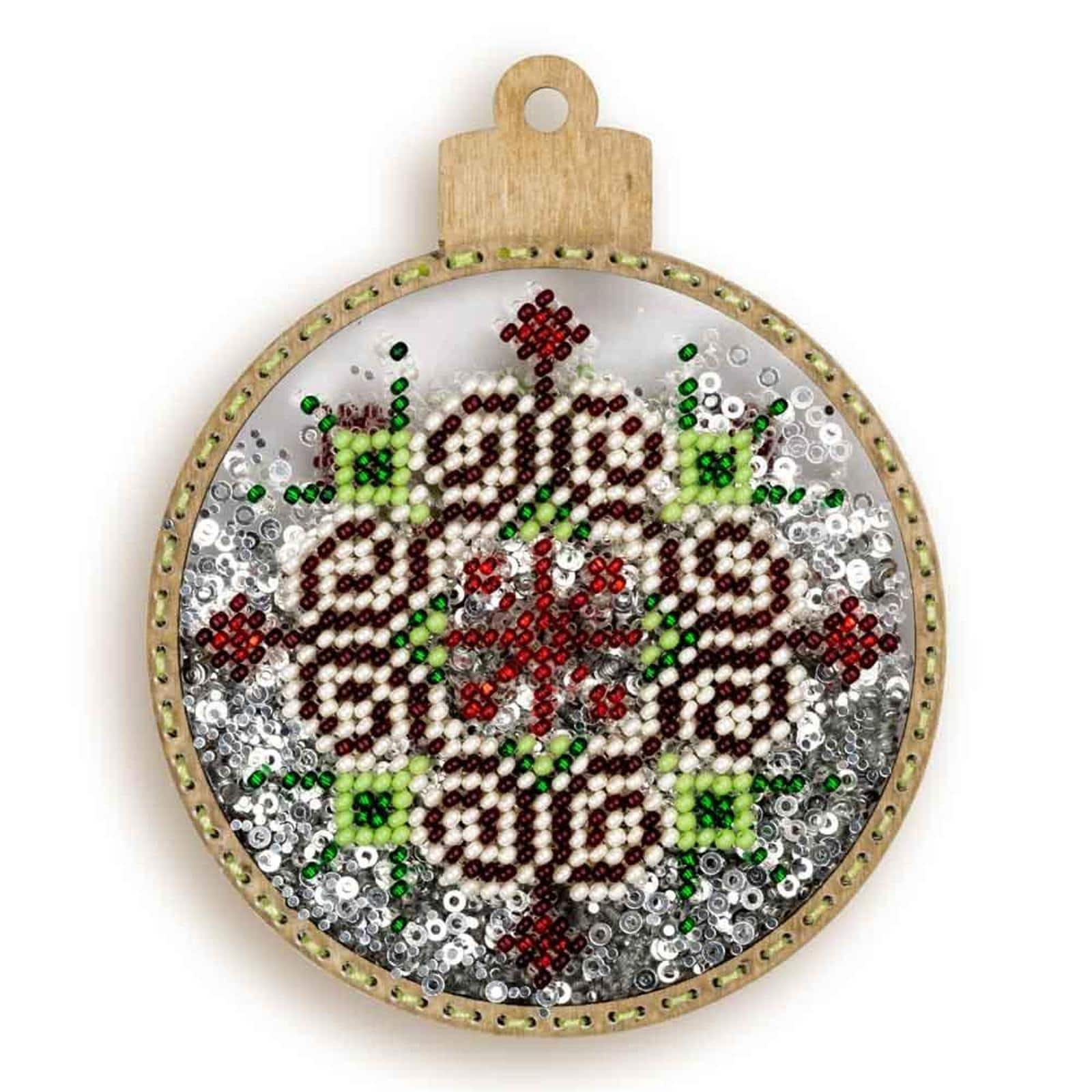 Wonderland Crafts Red &#x26; Green Star Ball Ornament Bead Embroidery Kit