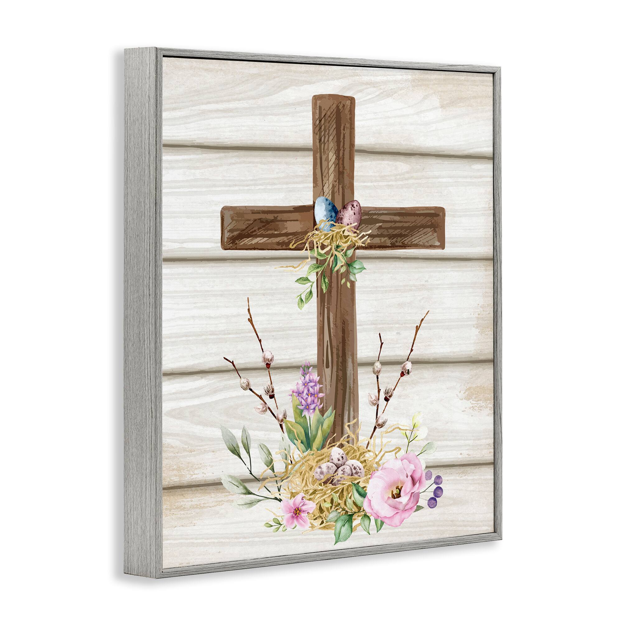 Stupell Industries Spiritual Easter Cross Spring Blossoms Framed Giclee Art
