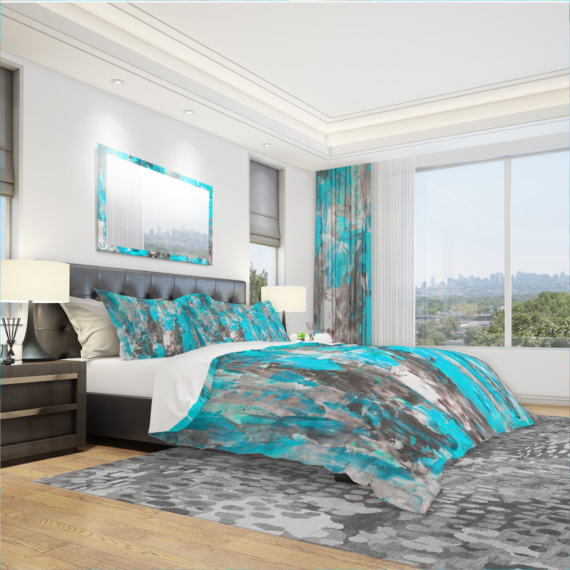 Designart &#x27;Grey and Yellow Abstract Pattern&#x27; Modern &#x26; Contemporary Bedding Set - Duvet Cover &#x26; Shams
