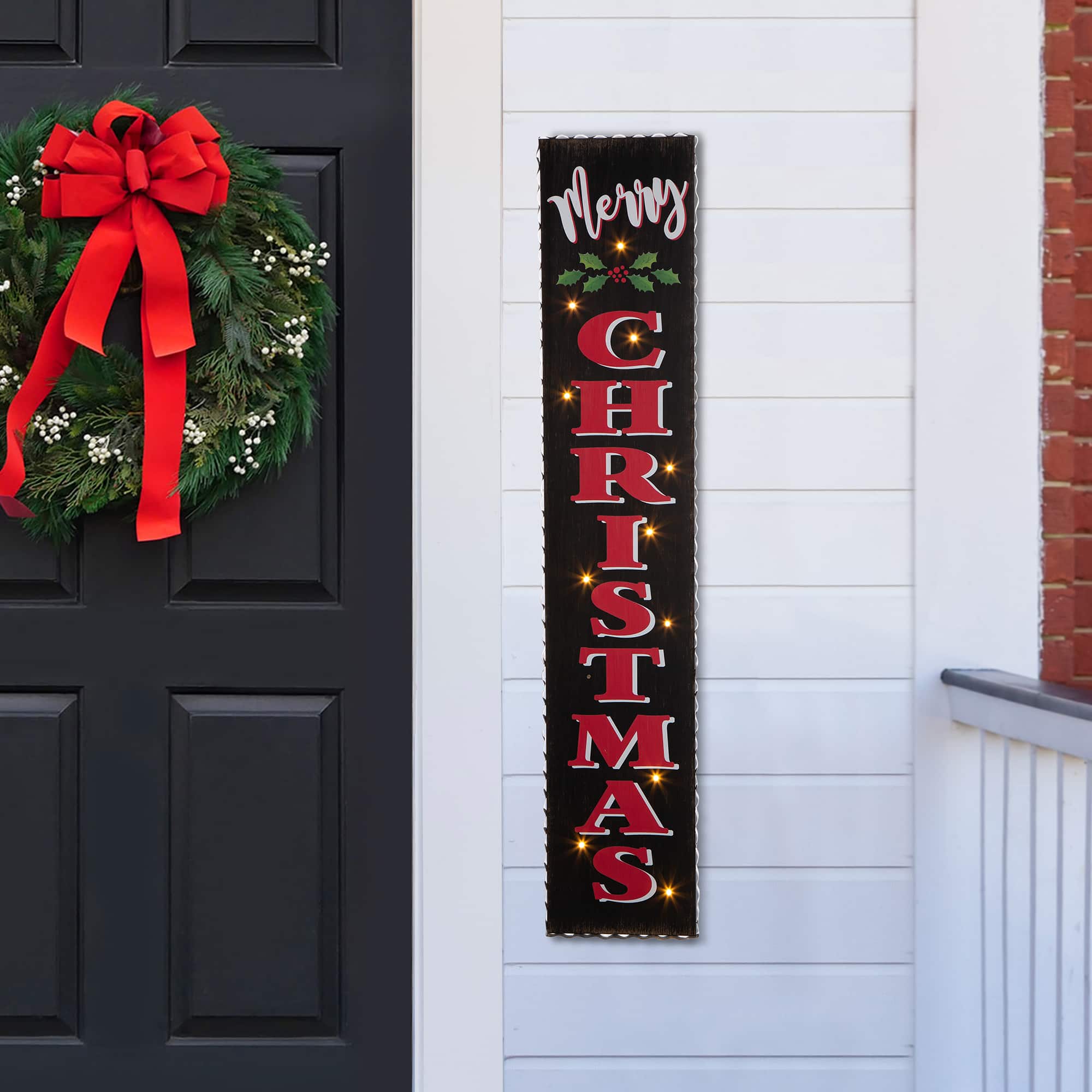 Glitzhome® 3.5ft. LED Black Christmas Porch Sign with Timer