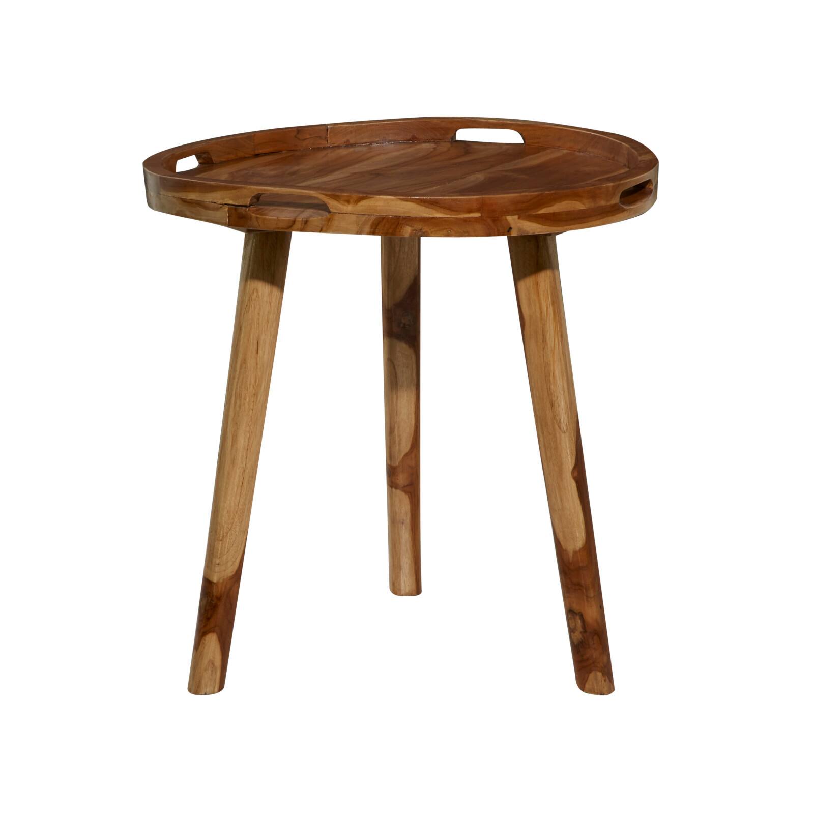 24&#x22; Brown Teakwood Contemporary Accent Table