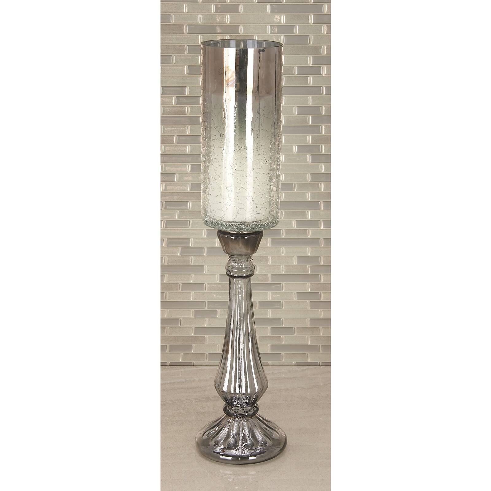 21&#x22; Black Glass Traditional Candle Holder