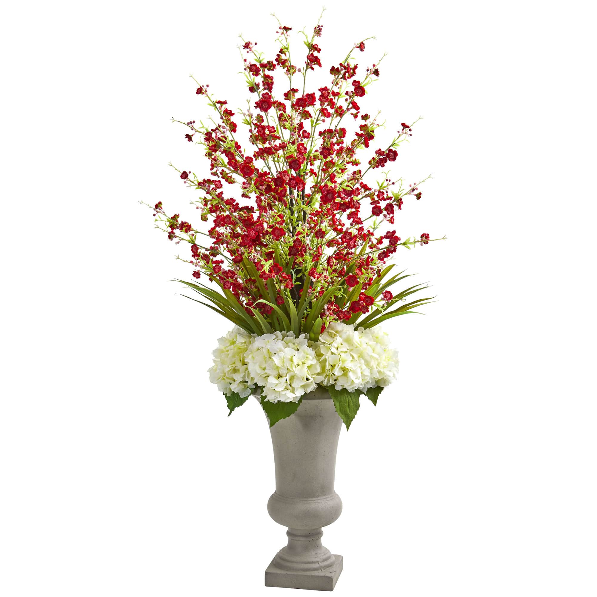 3.5ft. Red & White Cherry Blossom & Hydrangea Arrangement in Urn