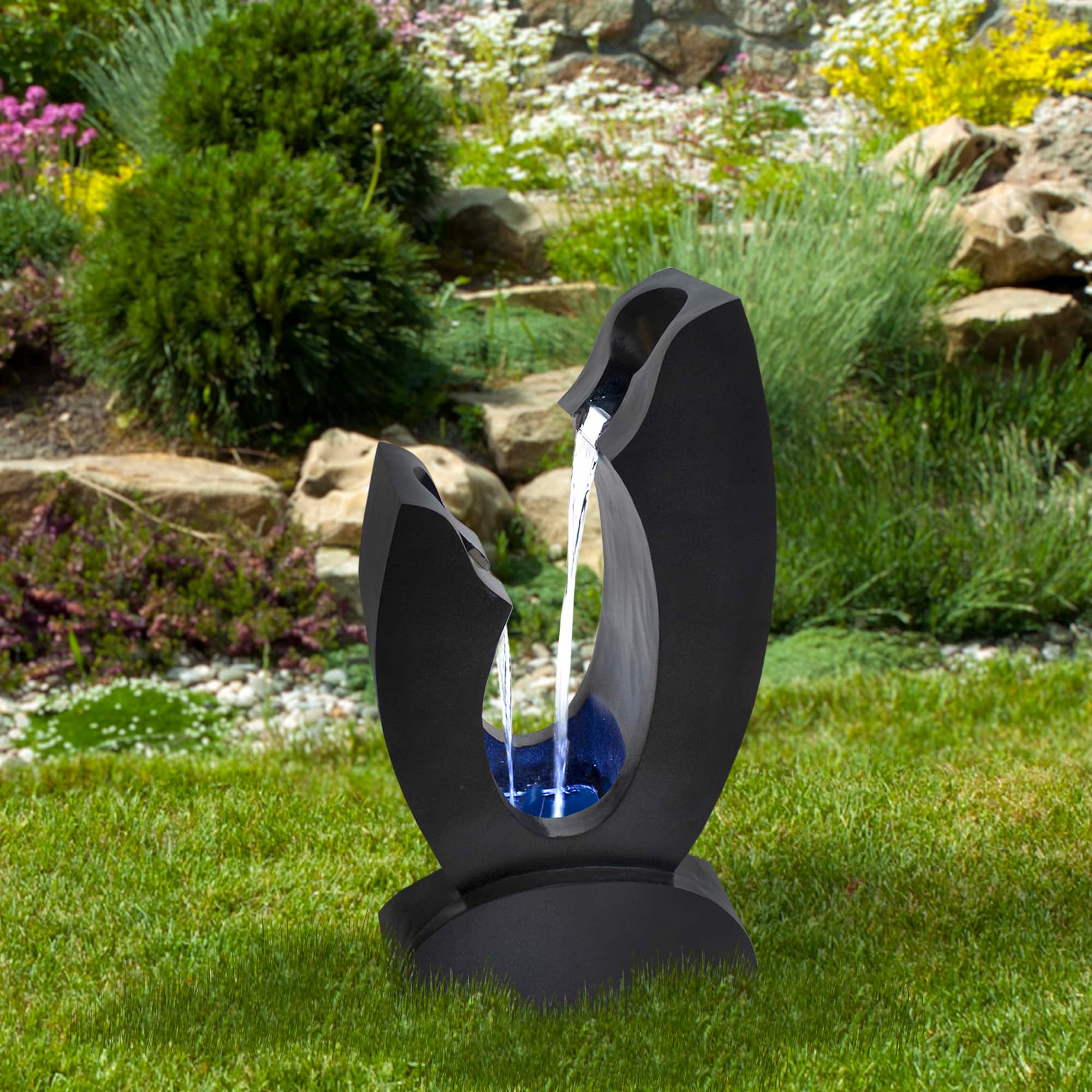 31.5&#x22; Black Lighted Modern Outdoor Garden Water Fountain
