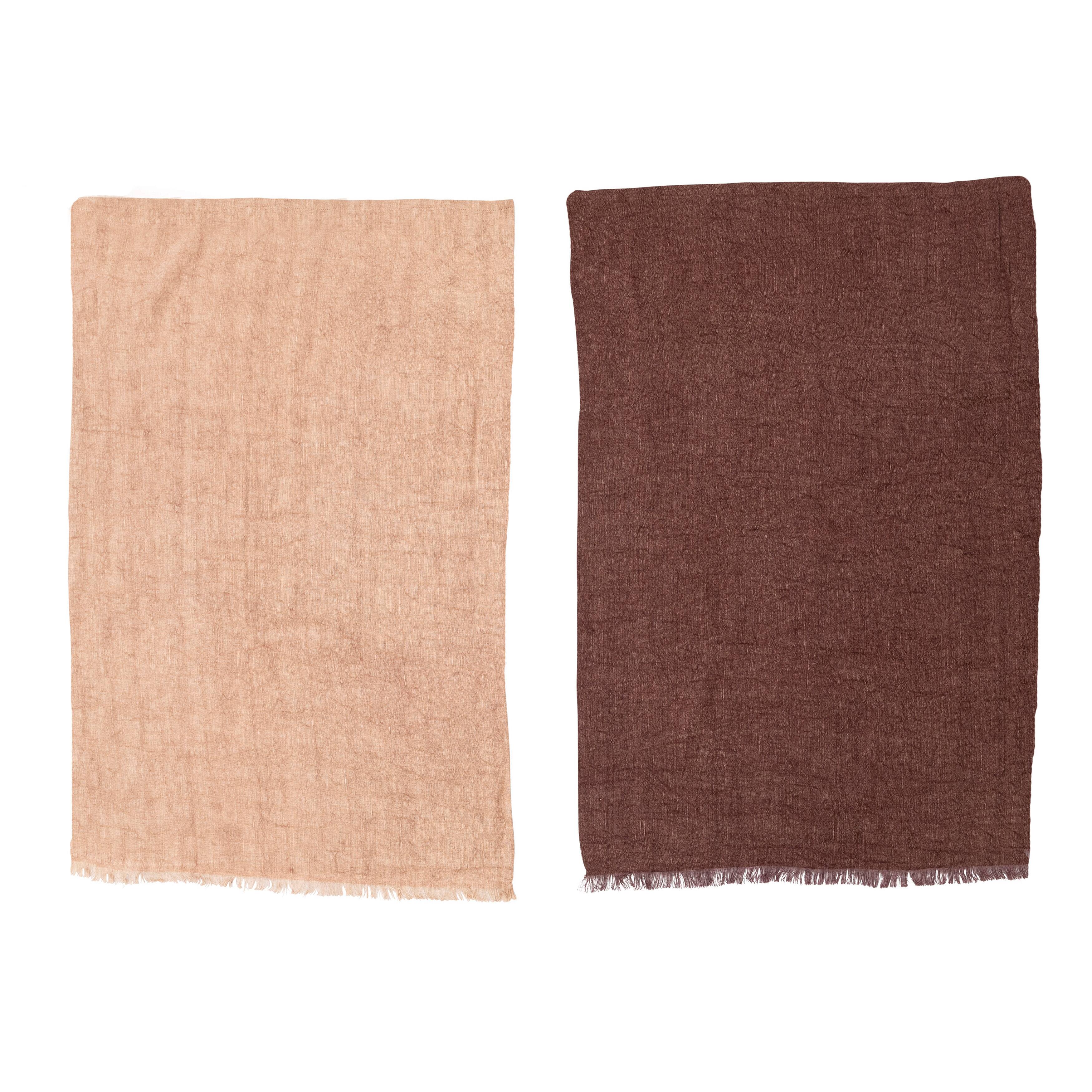 Hello Honey® Putty Orange & Aubergine Linen Tea Towels with Fringe Set