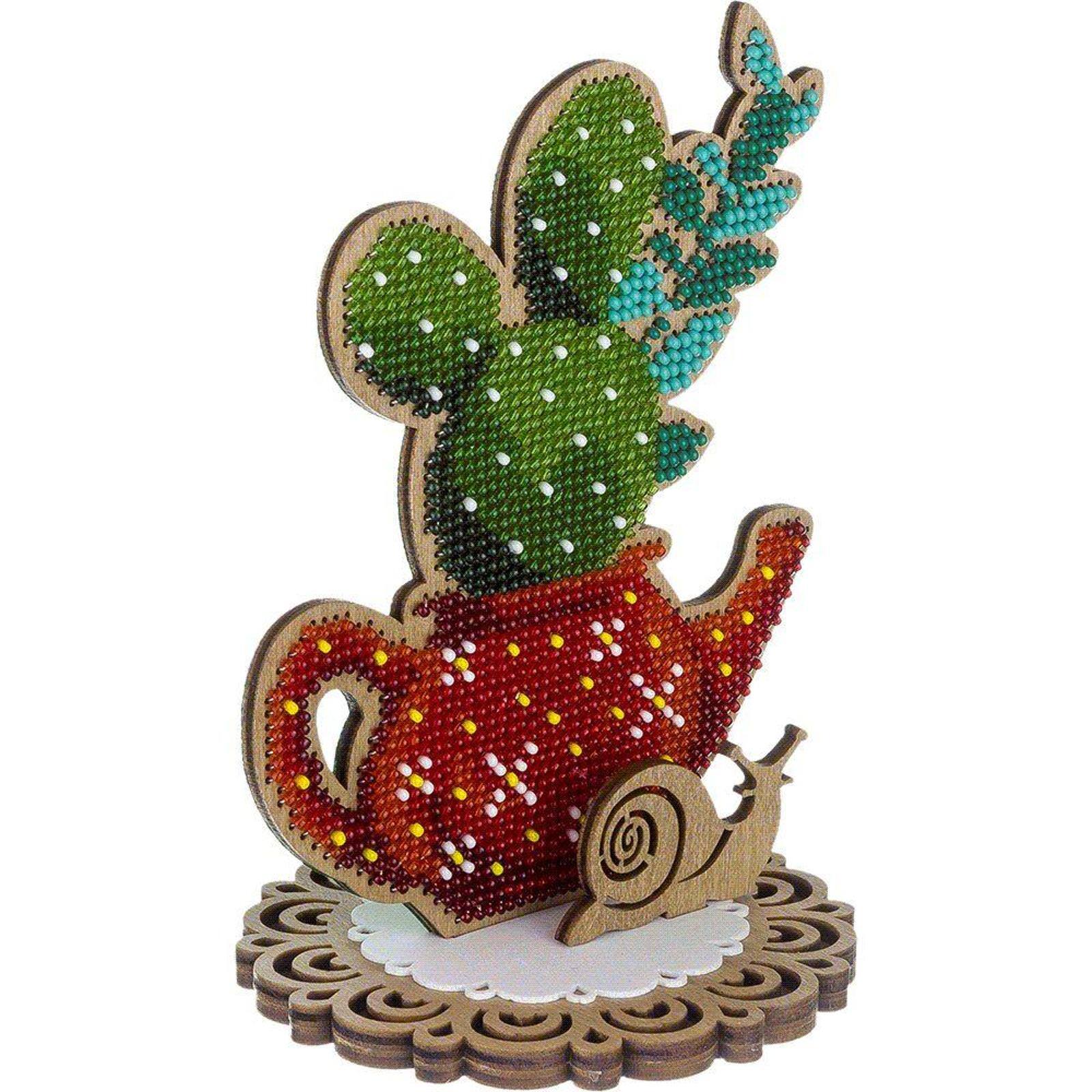 Wonderland Crafts Succulent in Teapot Bead Embroidery on Wood Kit