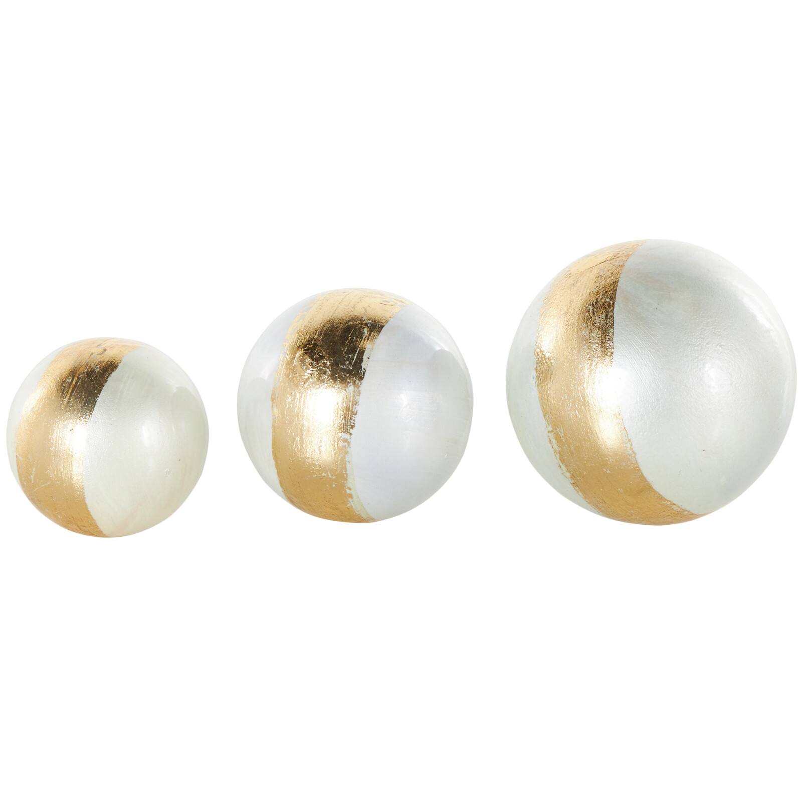 White with Gold Stripe Abstract Brushed Decorative Orbs &#x26; Vase Filler Set