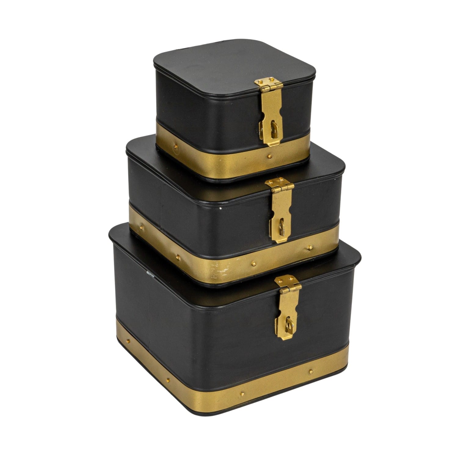 Hello Honey® Black Square Metal Nesting Storage Boxes with Hasp Lock