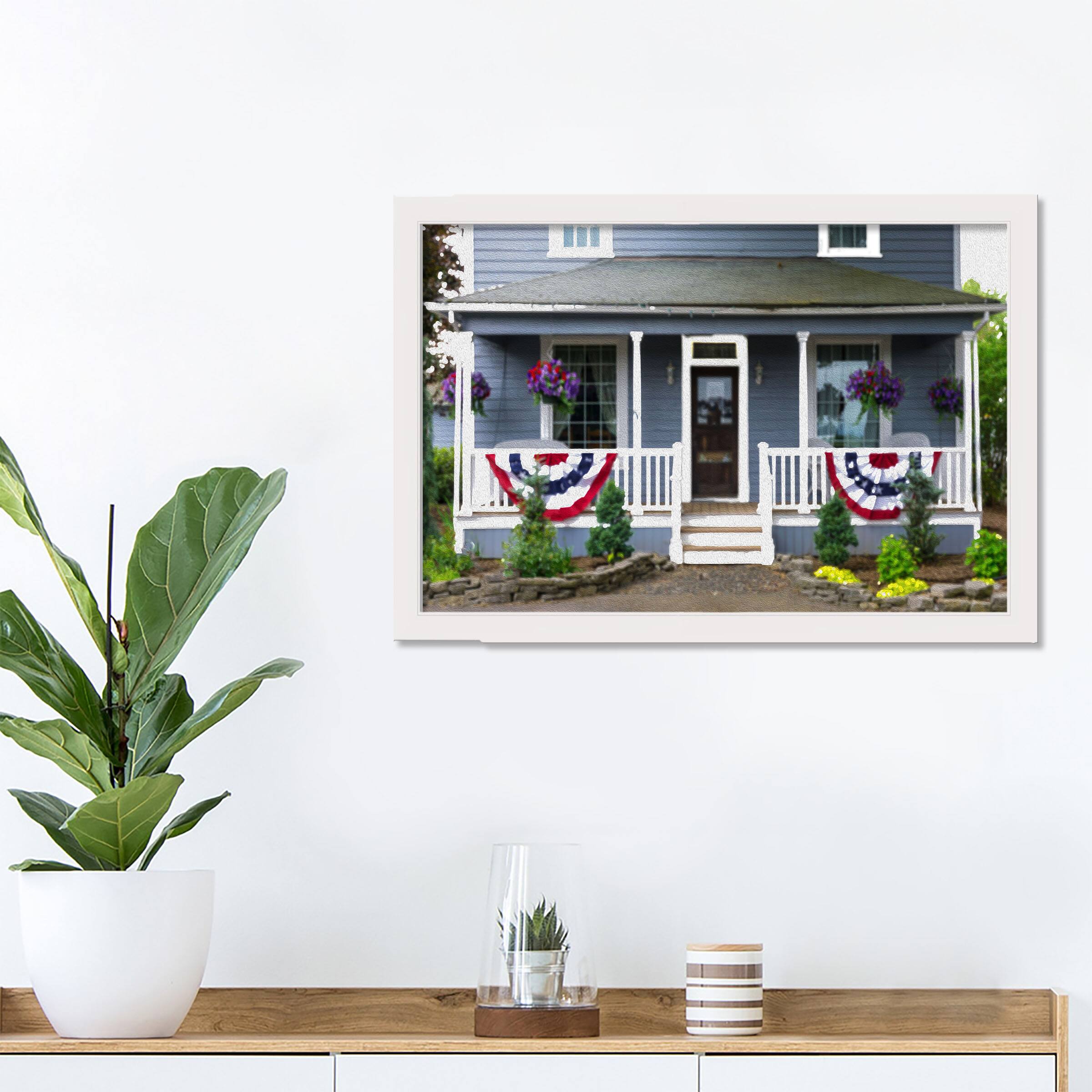American House Flags White Framed Print Under Plexiglass