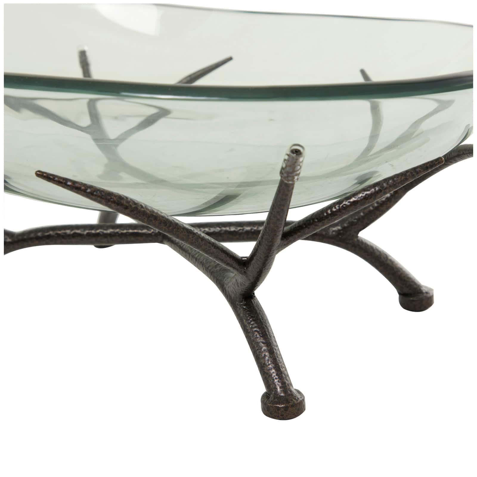 17&#x22; Kitchen Glass Serving Bowl with Black Metal Branch Stand