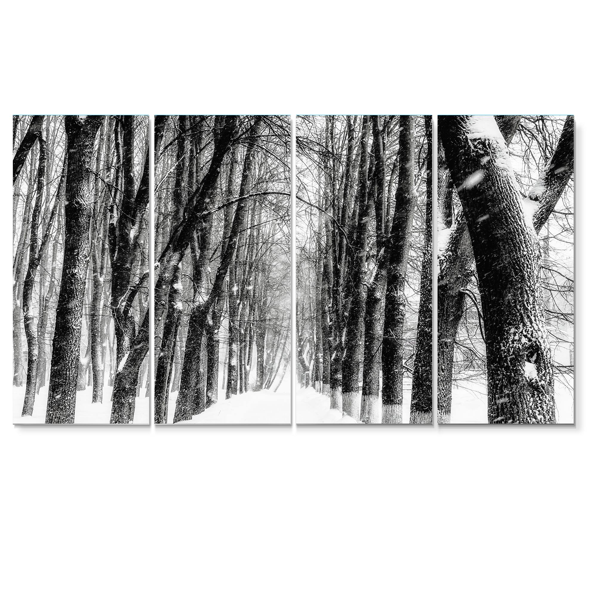 Designart - Snowy Forest Black and White - Modern Forest Canvas Art