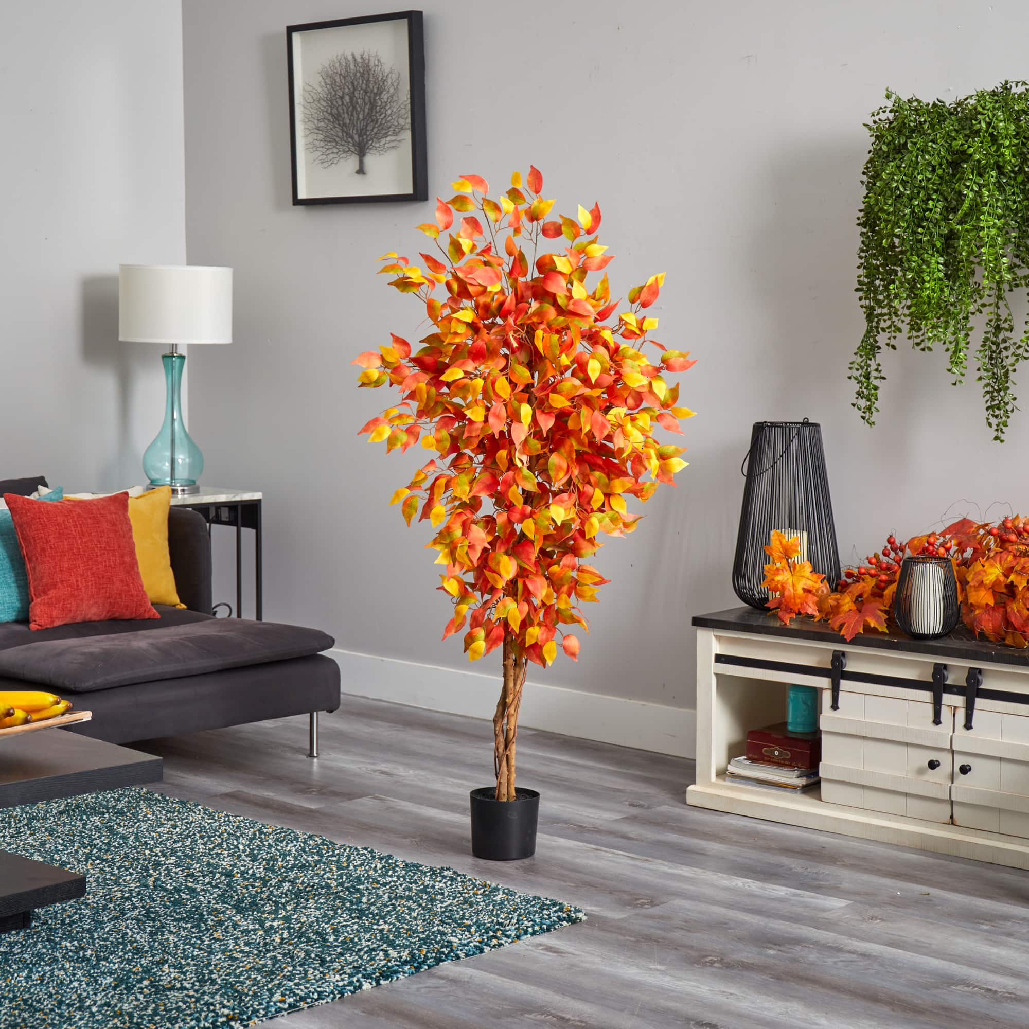 5ft. Orange Autumn Ficus Artificial Fall Tree