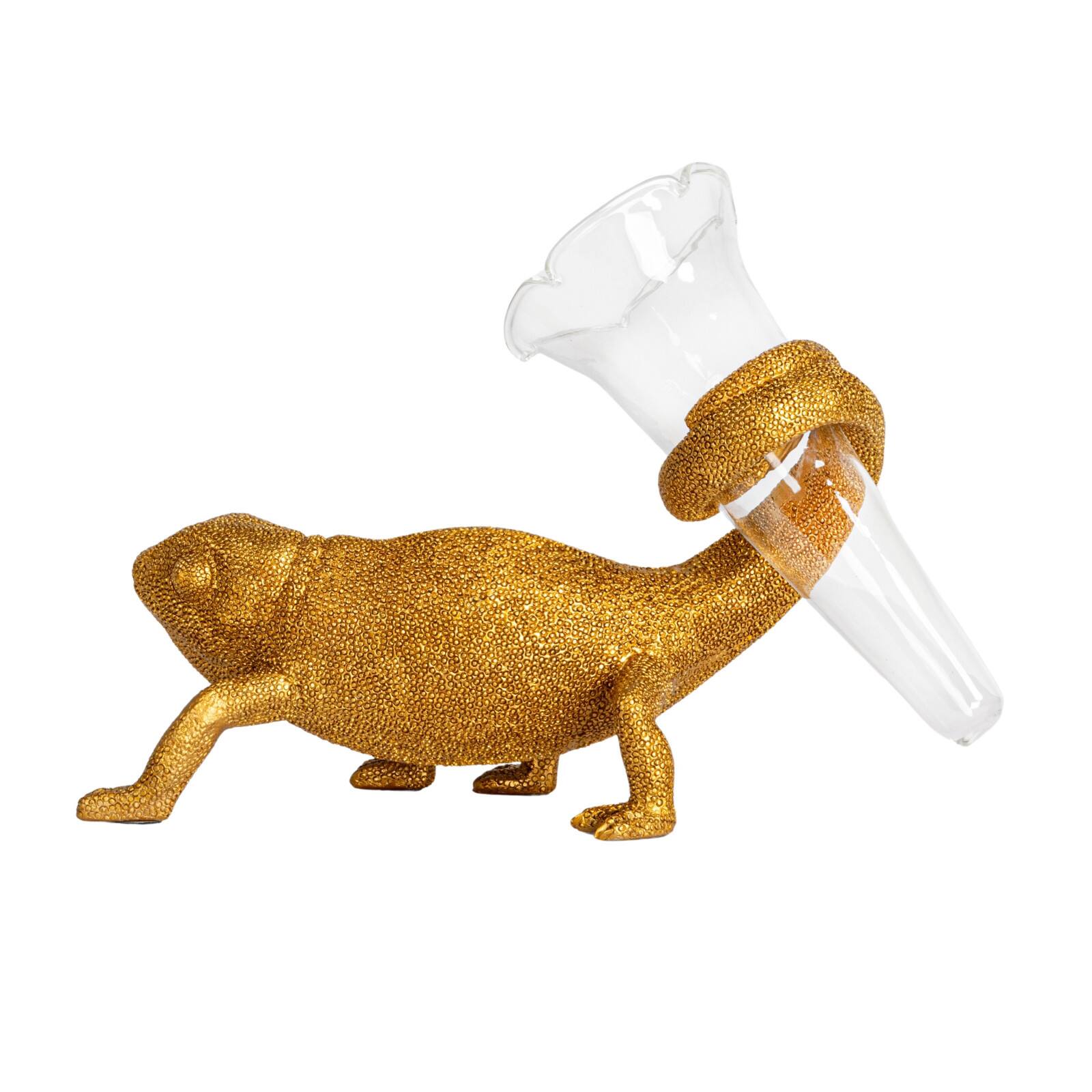 Hello Honey® 7.5" Long Gold Chameleon with Glass Vase
