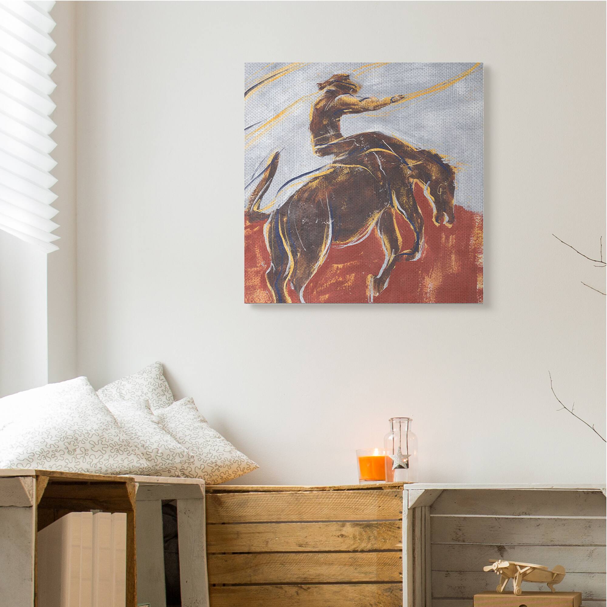 Stupell Industries Western Cowboy Lasso Horse Buck Red Blue Canvas Wall Art