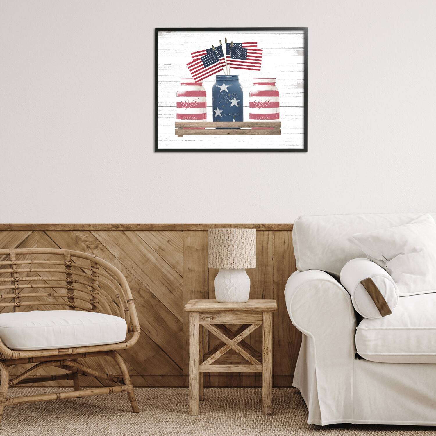Stupell Industries Rustic Patriotic Jars American Pride Flag Design Framed Giclee Art