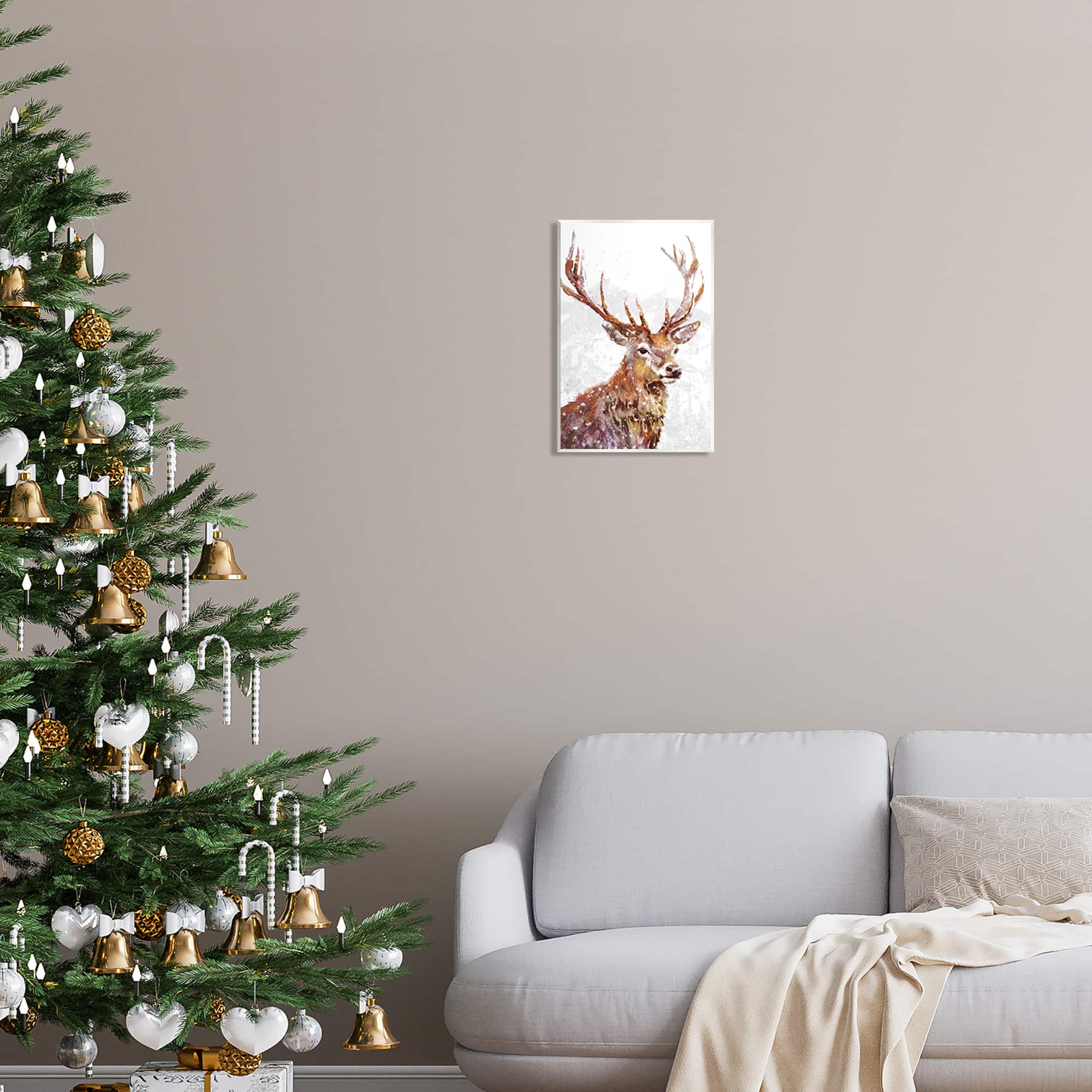 Stupell Industries Winter Deer Mountain Snowfall Wall Plaque Art