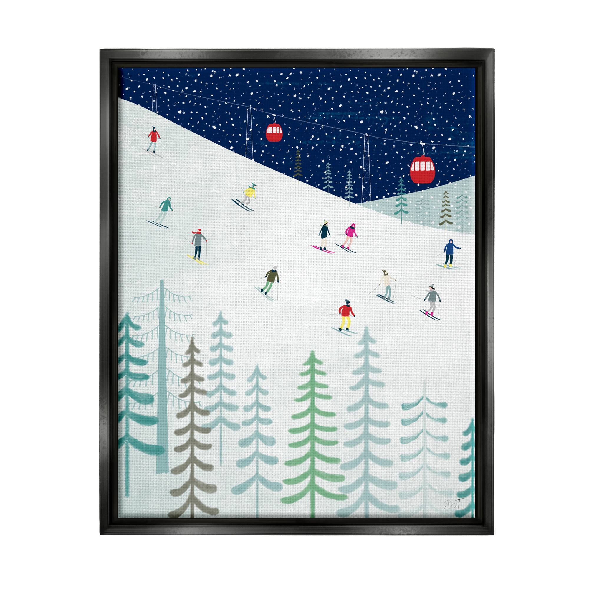 Stupell Industries Skiing Night Sky Winter Slopes Framed Floater Canvas Wall Art