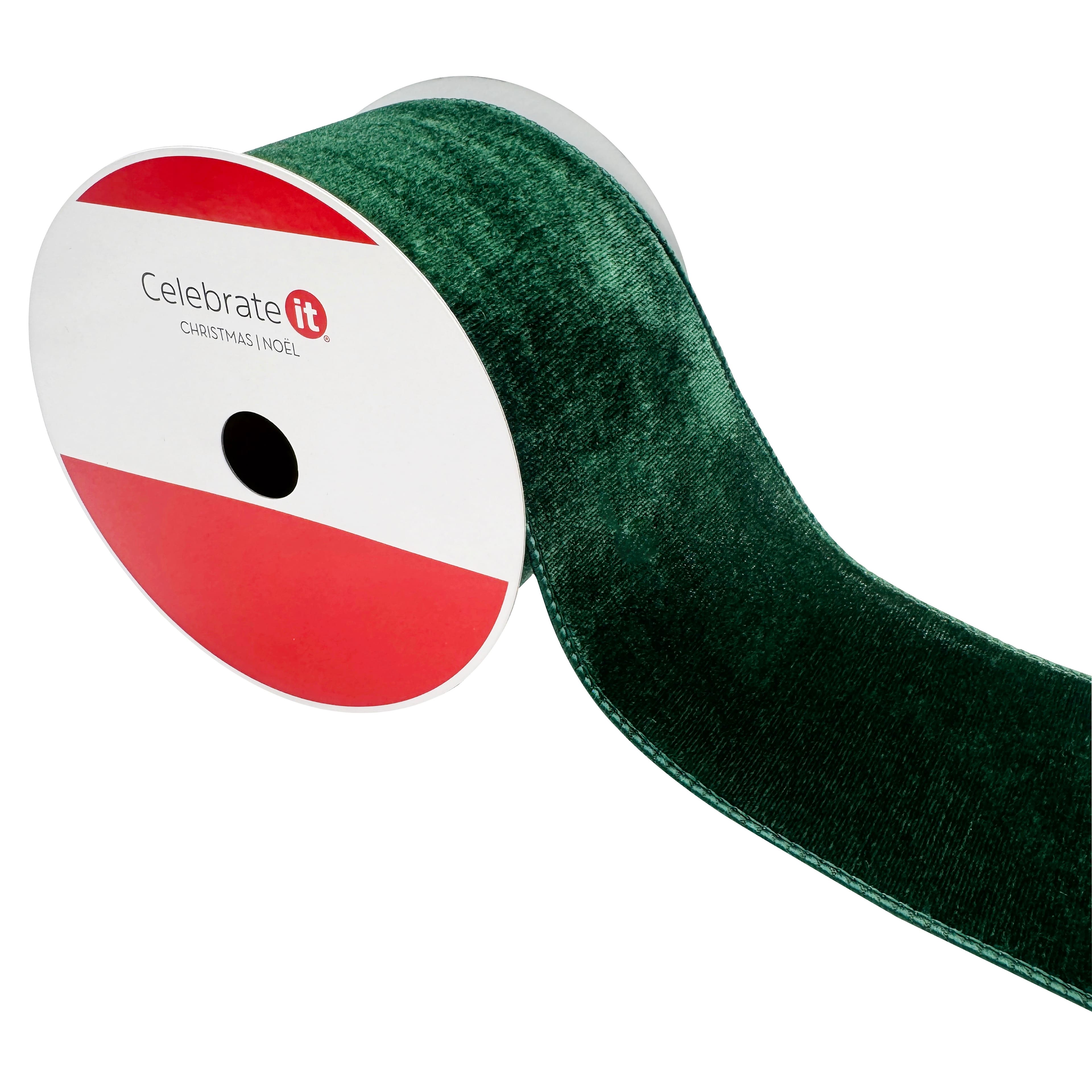 3.5" x 25ft. Green Wired Velvet Ribbon by Celebrate It®