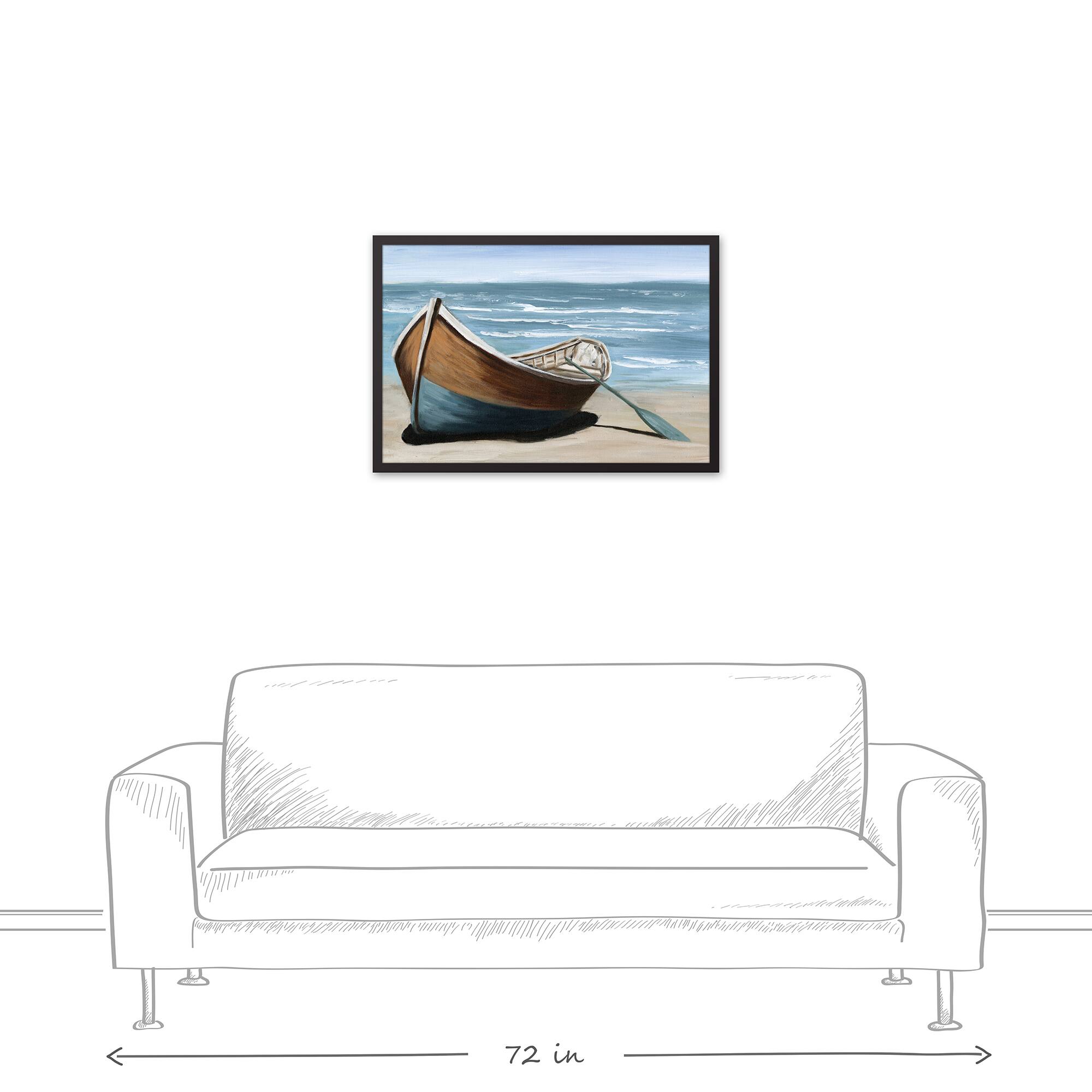 Single Boat Black Framed Canvas Wall Art