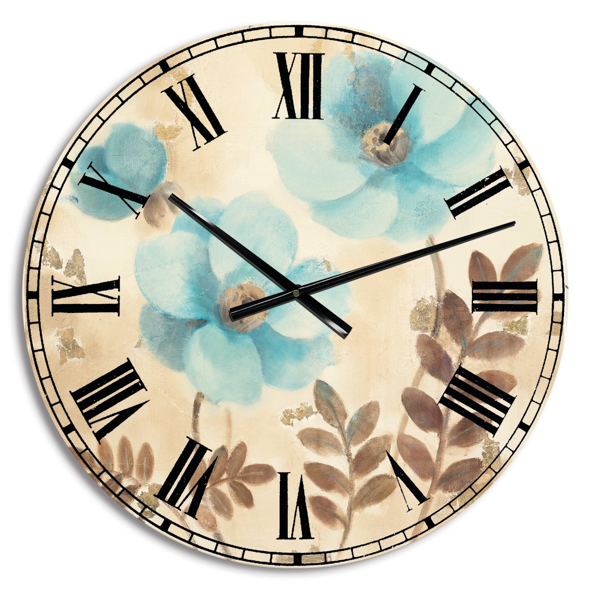 Designart 'Blue Poppies Cottage Flowers Ii Farmhouse Wall Clock