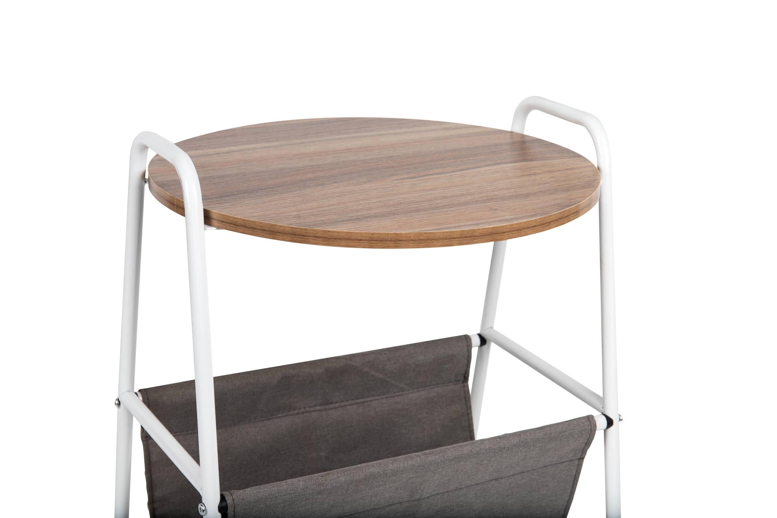 Mind Reader Round Side Table with Fabric Storage Pocket