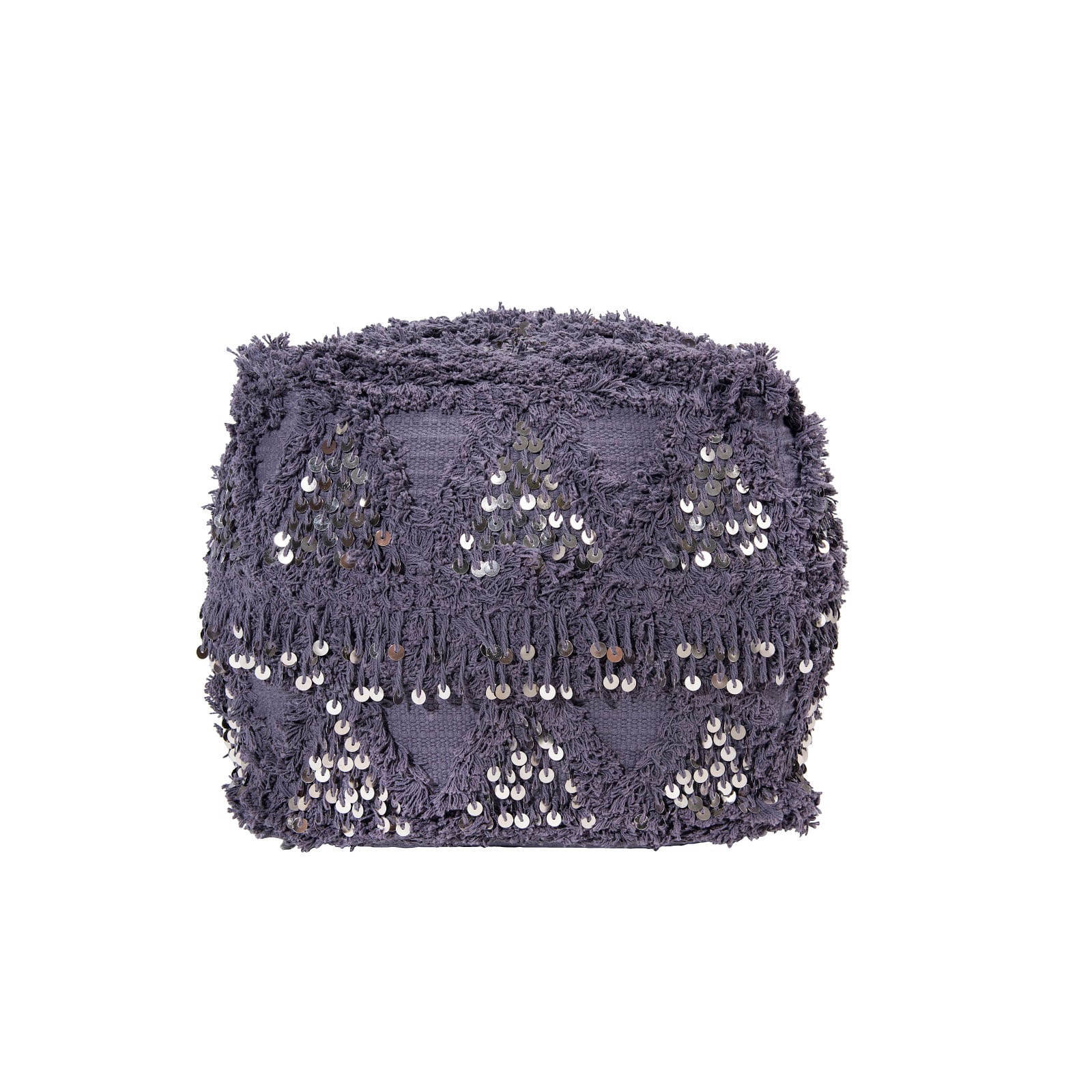 Hello Honey® 16" Square Moroccan Wedding Quilt Pouf with Fringe & Sequins