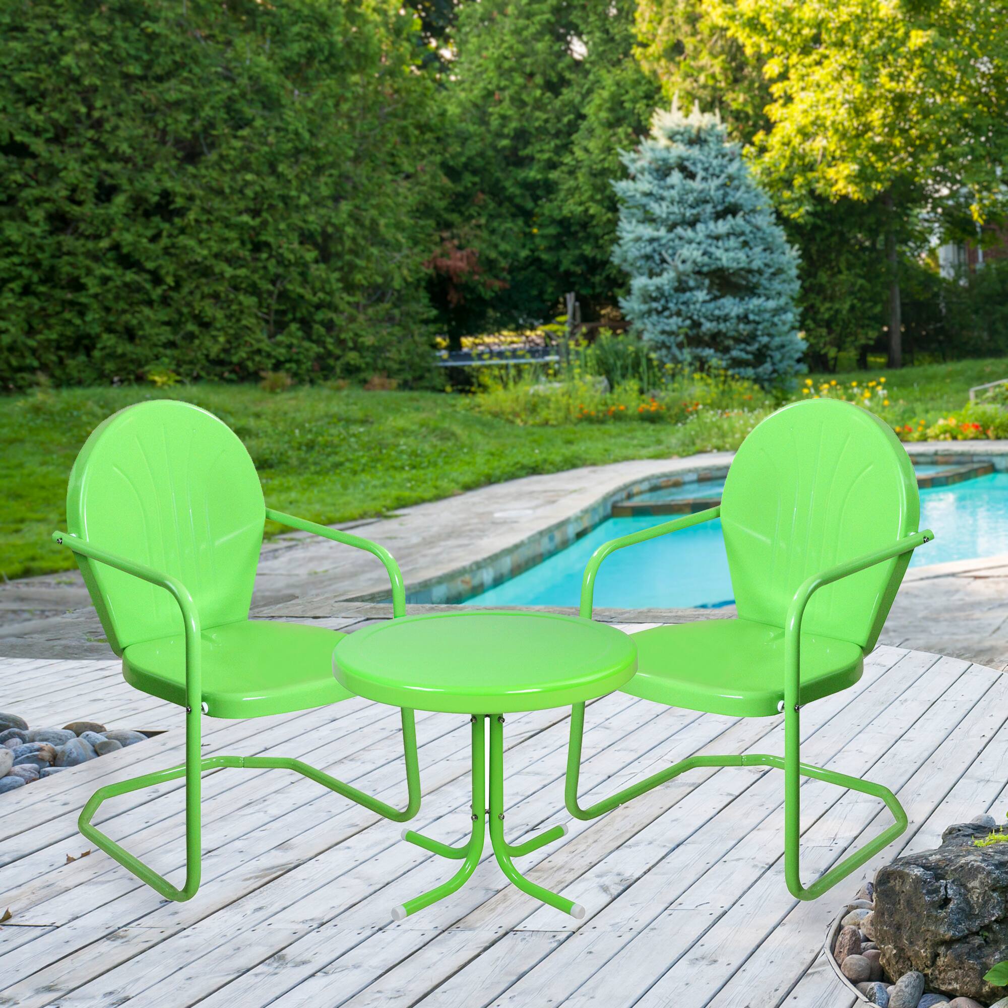 3-Piece Retro Metal Tulip Chairs &#x26; Side Table Outdoor Set