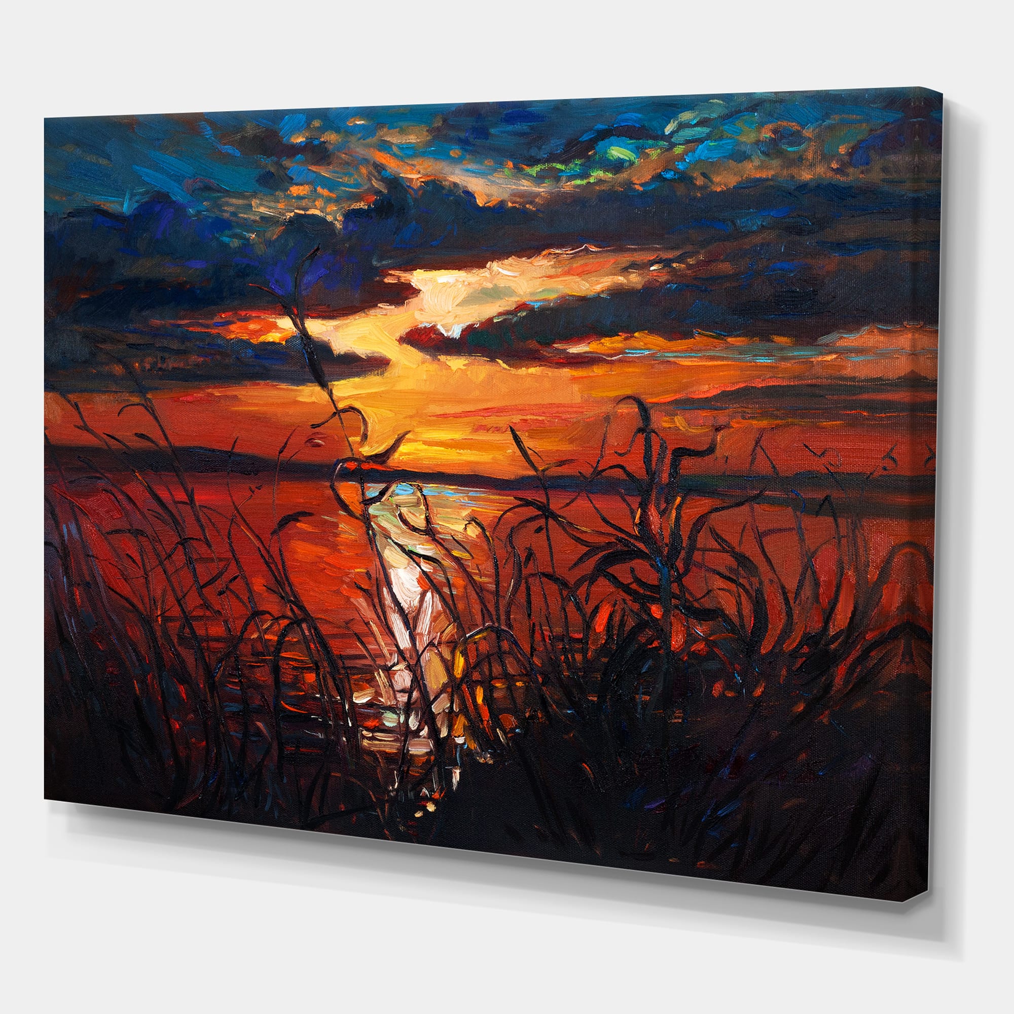 Designart - Romantic Sunset By Lakeside - Farmhouse Canvas Wall Art Print