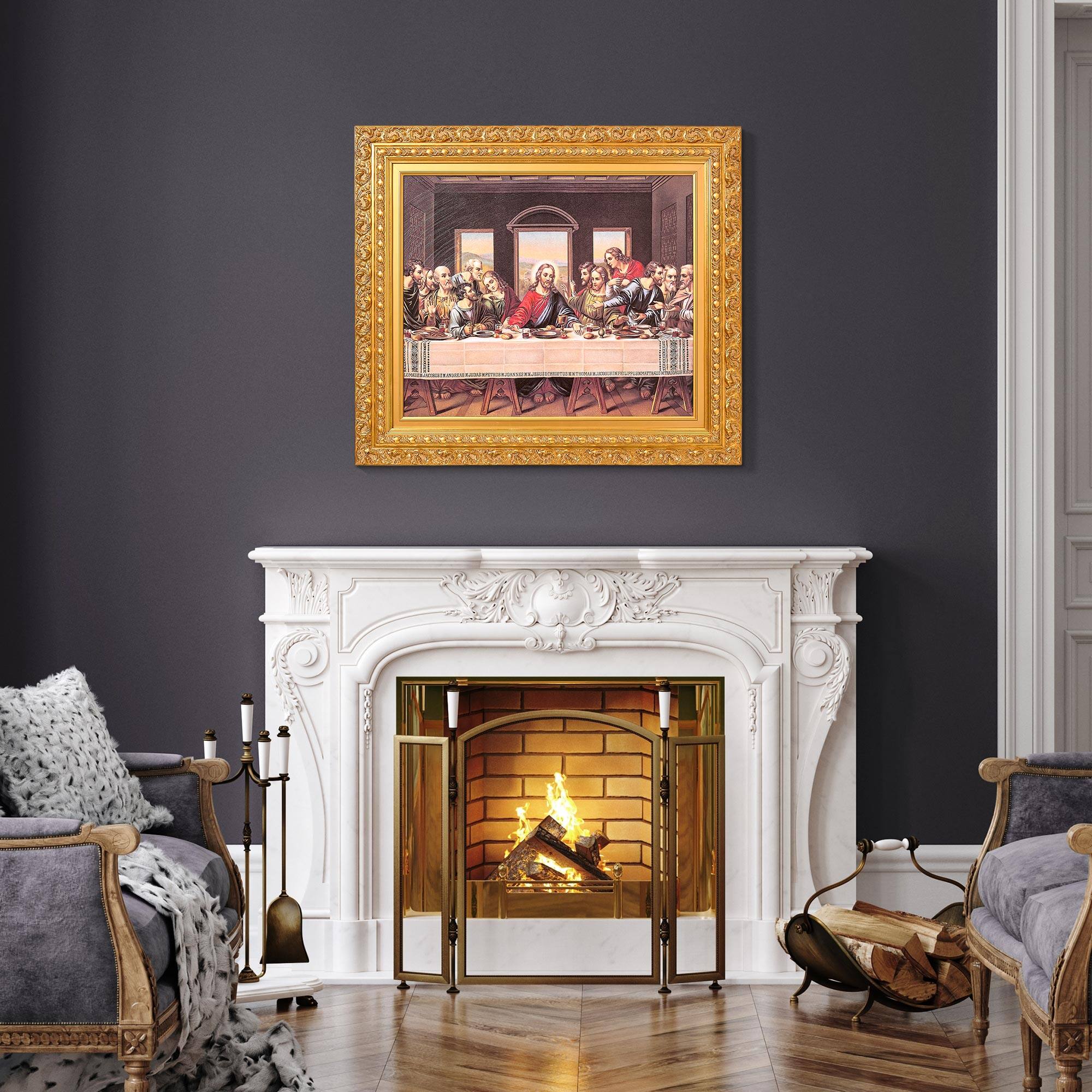 American Art Decor Ornate Framed The Last Supper Canvas Print by Leonardo da Vinci - 31.5" x 27.62"