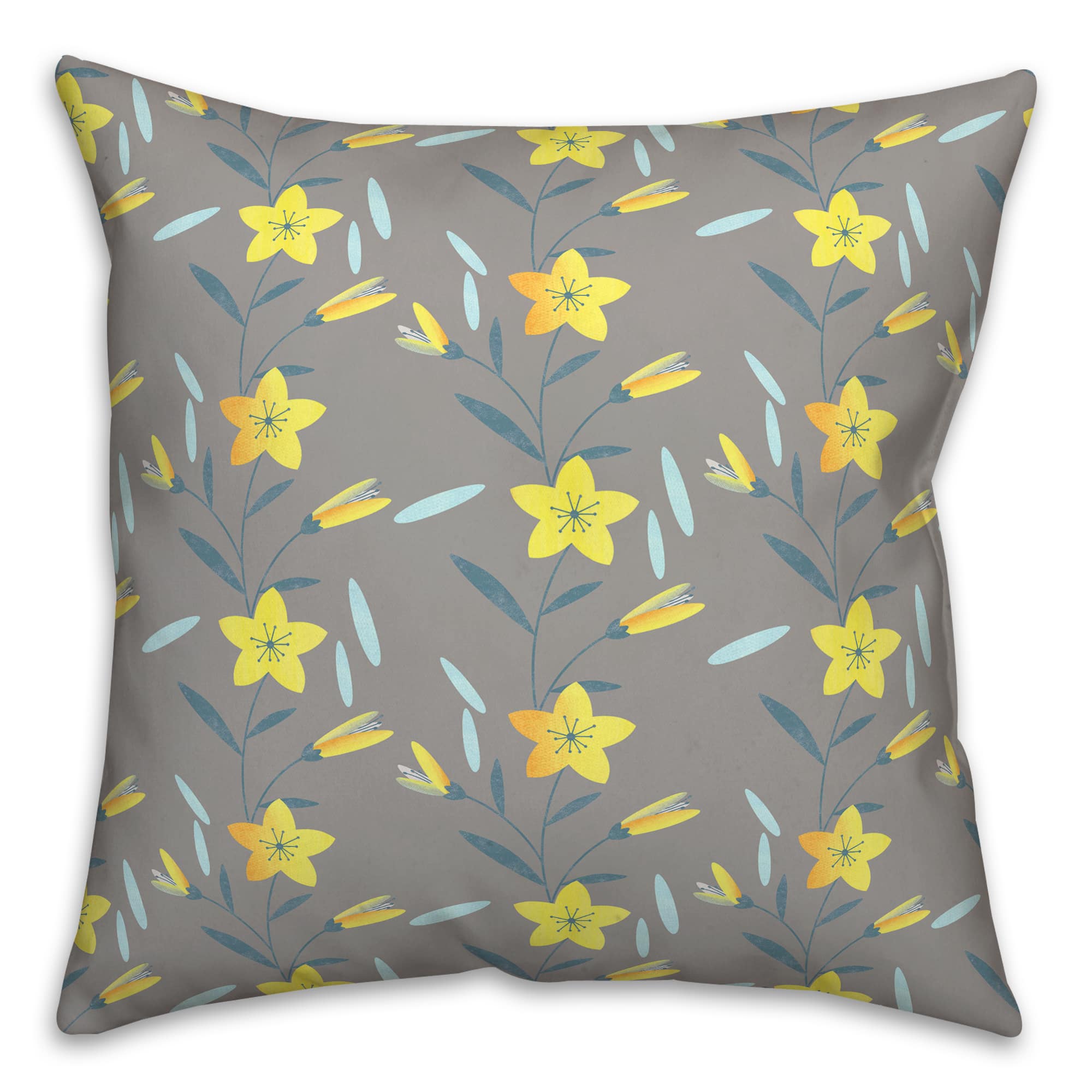 Linear Floral Print Throw Pillow