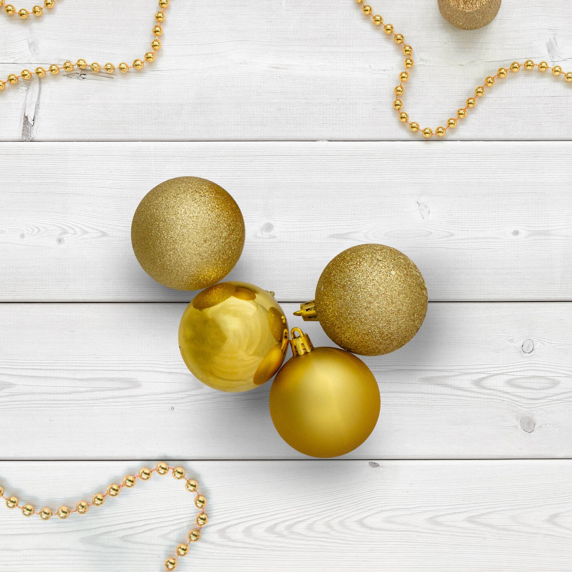 12ct. 4" 4-Finish Gold Shatterproof Ball Ornaments