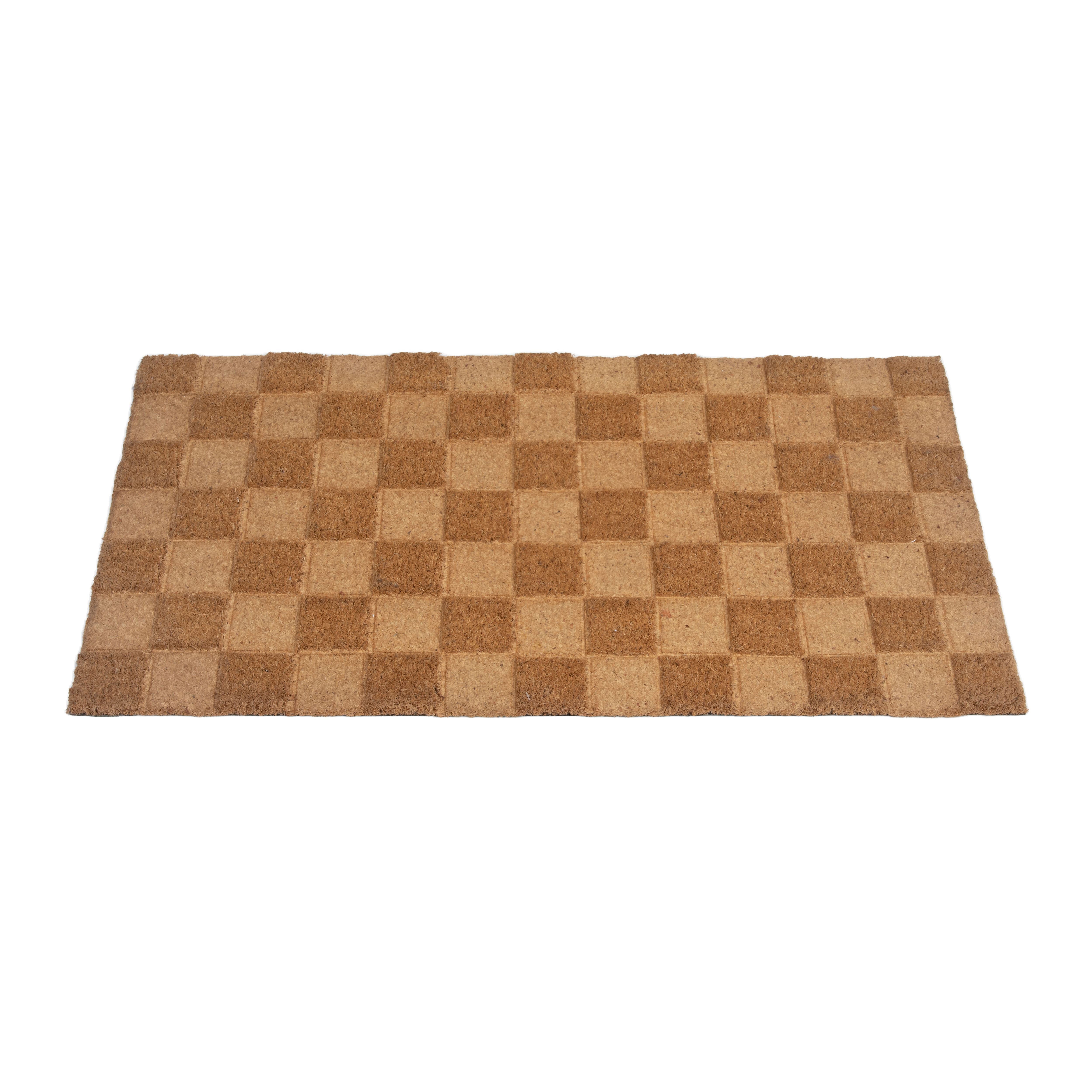 Natural Checkerboard Print Engraved Coir Doormat